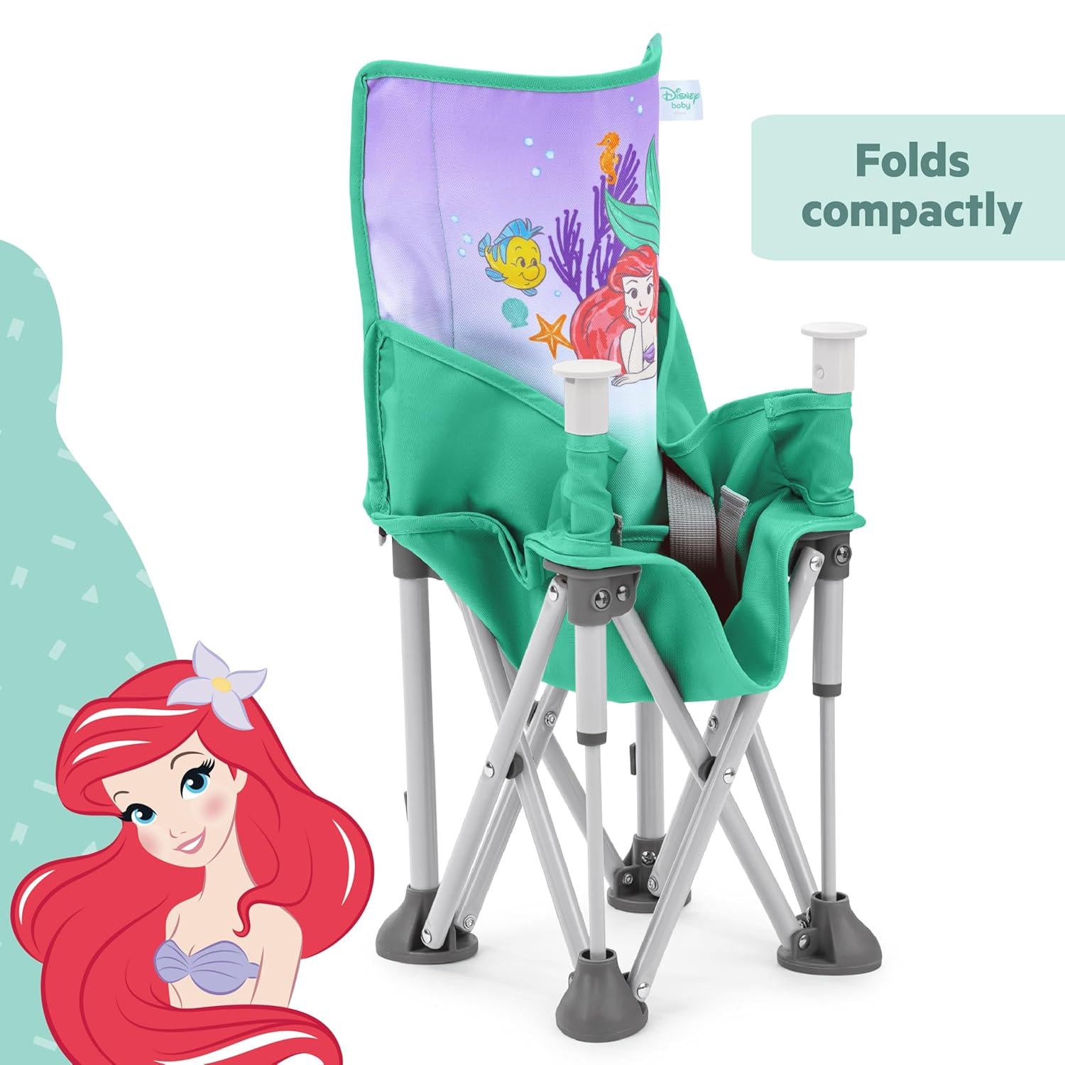 Bright Starts Disney Princess Ariel Pop 'N Sit Portable Booster, Indoor/Outdoor Use, Floor Seat With Feeding Tray, 6 Mos - 3 Yrs,