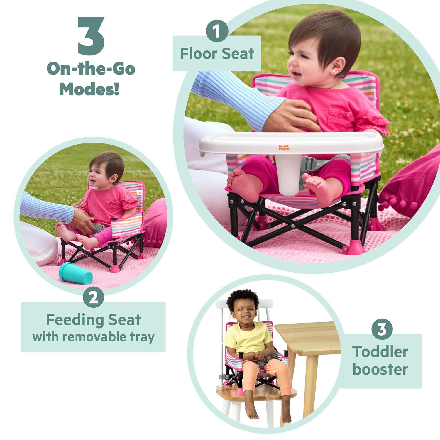 Bright Starts Disney Minnie Mouse Pop 'N Sit Portable Booster, Indoor/Outdoor Use, Floor Seat With Feeding Tray, 6 Mos - 3 Yrs,