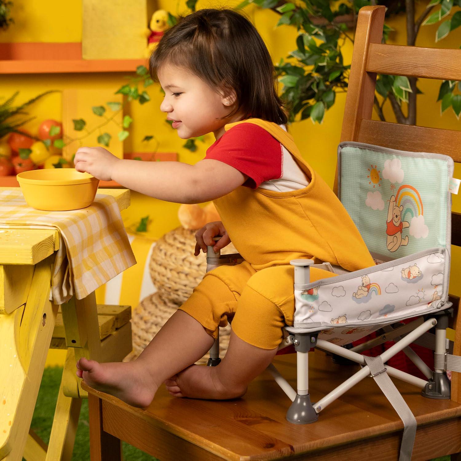 Bright Starts Disney Winnie The Pooh Pop 'N Sit Portable Booster, Indoor/Outdoor Use, Floor Seat With Feeding Tray, 6 Mos - 3 Yrs,