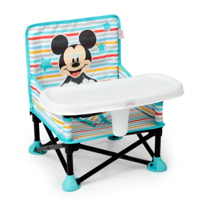 Bright Starts Disney Mickey Mouse Pop 'n Sit Portable Booster Seat, Indoor/Outdoor Use, Floor Seat with Feeding Tray, 6 Months to 3 Years, Blue