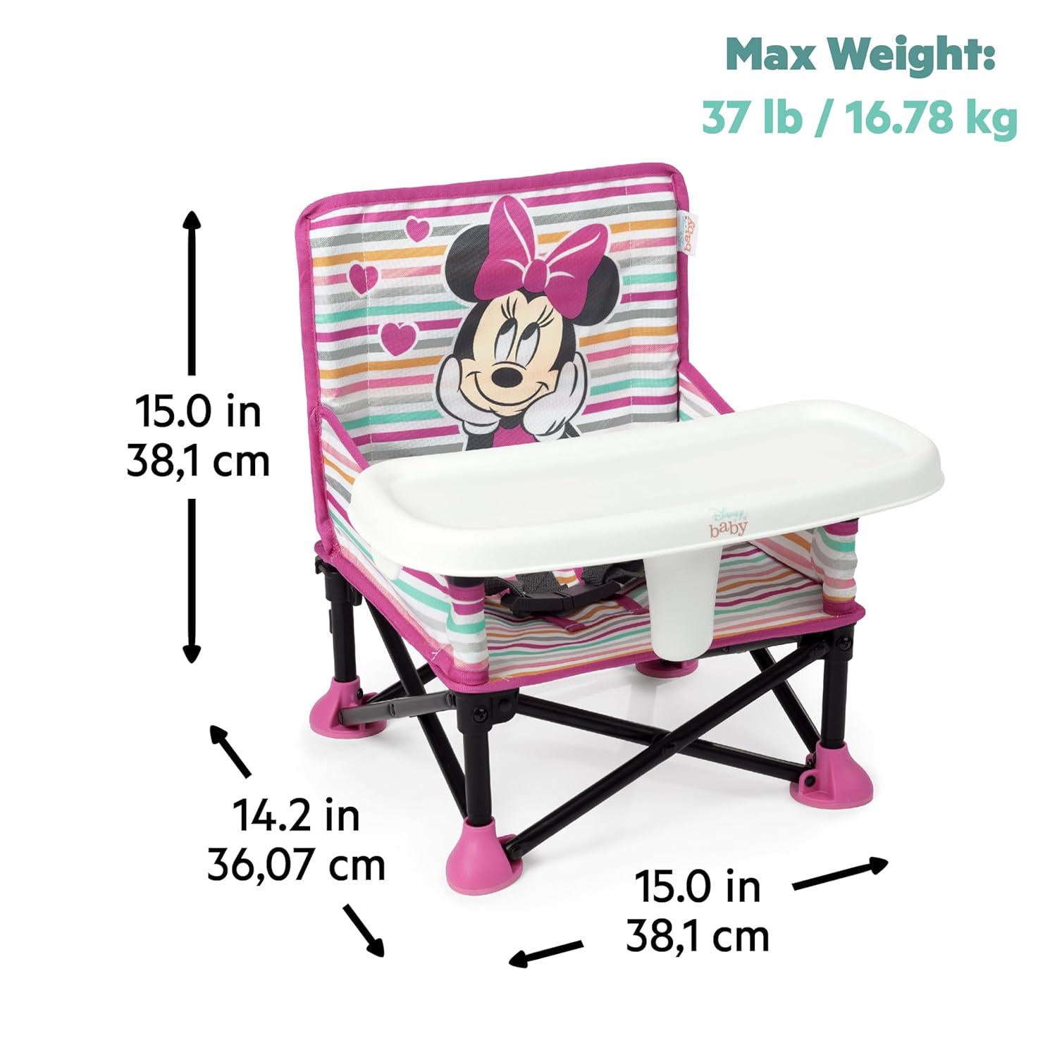 Bright Starts Disney Minnie Mouse Pop 'N Sit Portable Booster, Indoor/Outdoor Use, Floor Seat With Feeding Tray, 6 Mos - 3 Yrs,