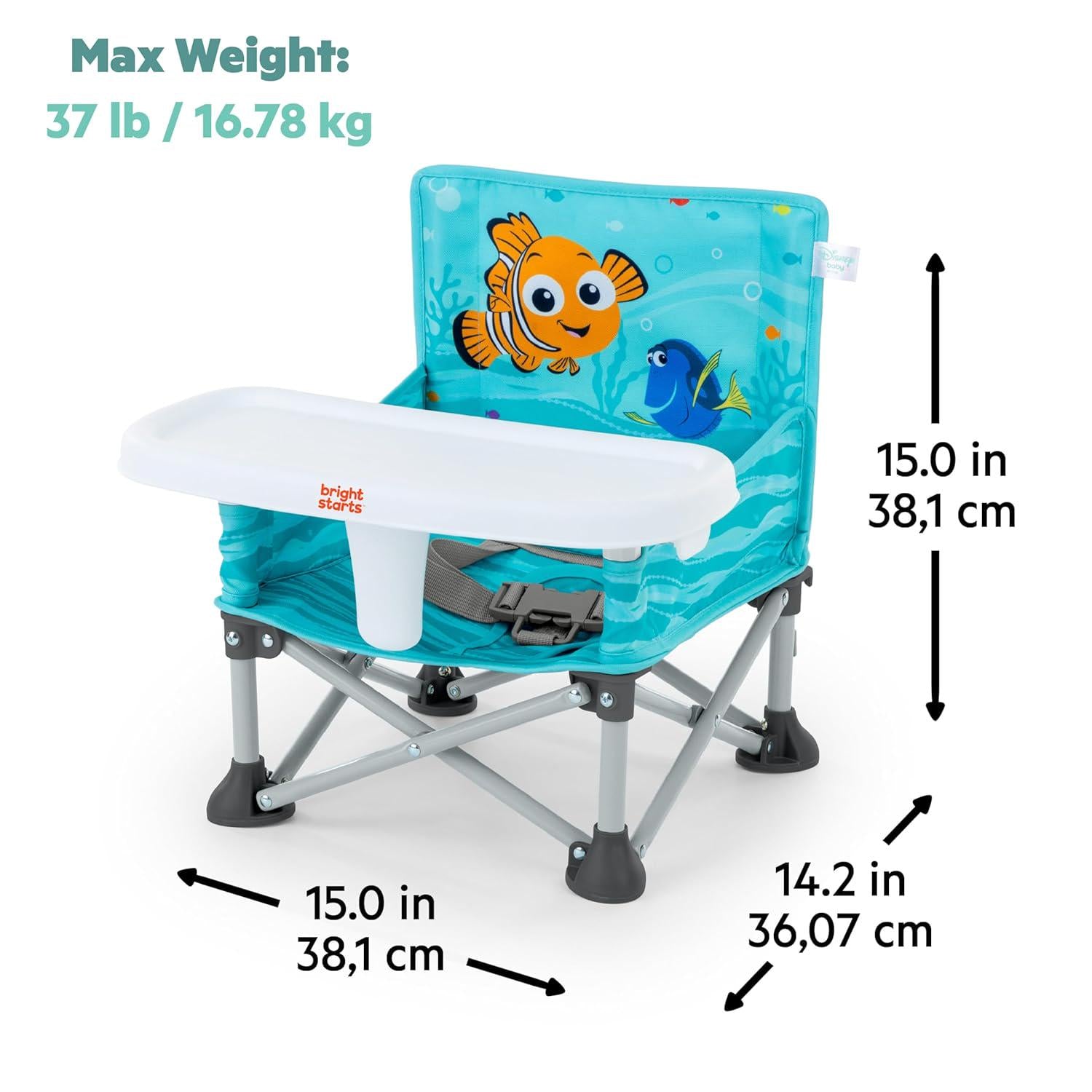 Bright Starts Disney Finding Nemo Pop 'N Sit Portable Booster, Indoor/Outdoor Use, Floor Seat With Feeding Tray, 6 Mos - 3 Yrs,