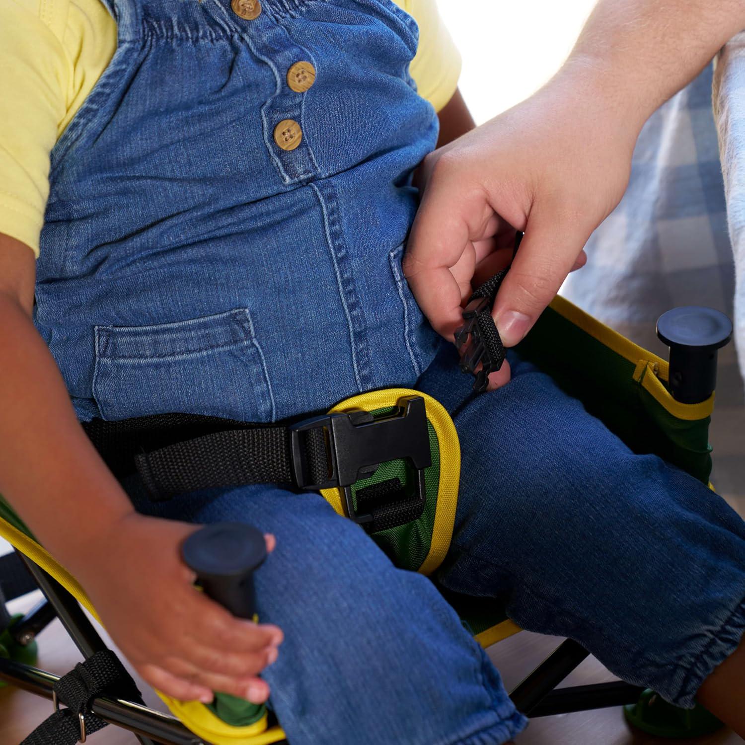 Bright Starts John Deere Pop 'N Sit Portable Booster Chair, Floor Seat, Indoor/Outdoor Use, Compact Fold, Green And Yellow, 6 Mos - 3 Yrs,