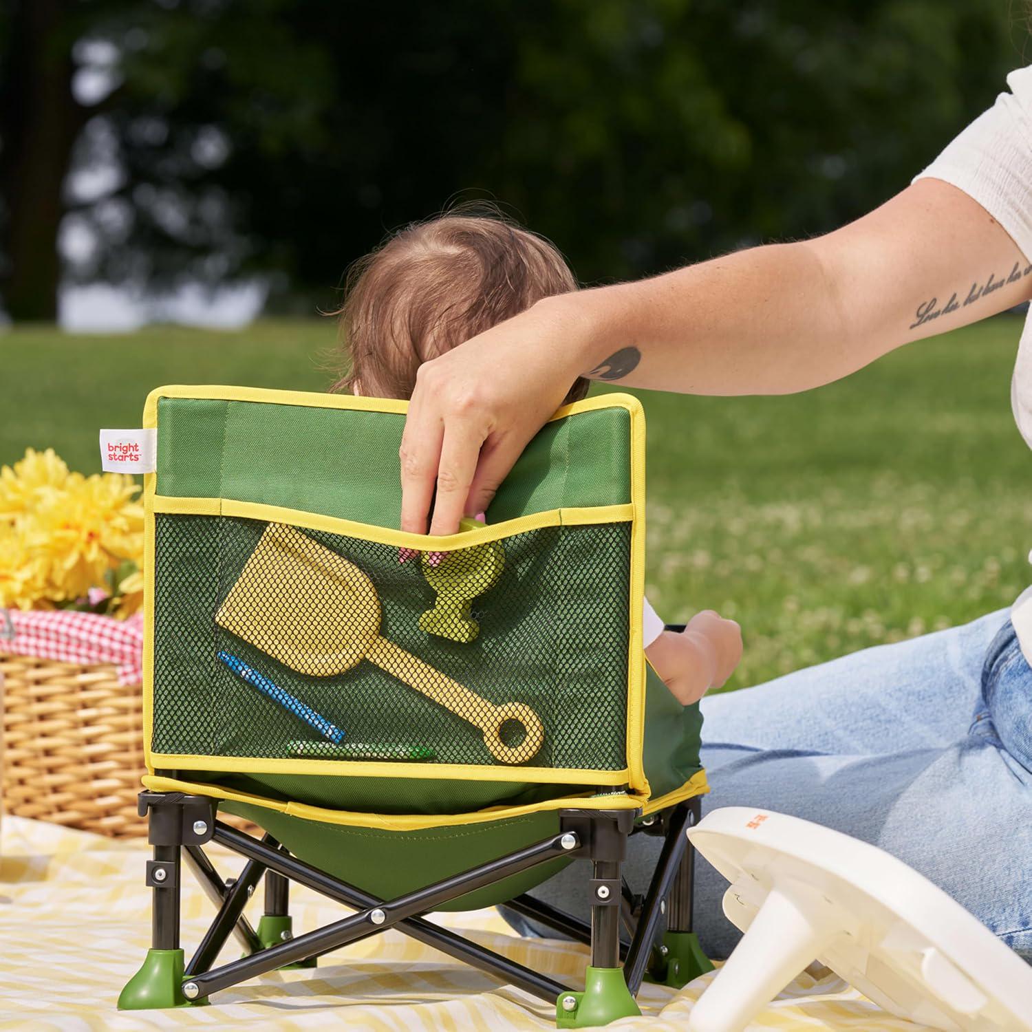 Bright Starts John Deere Pop 'N Sit Portable Booster Chair, Floor Seat, Indoor/Outdoor Use, Compact Fold, Green And Yellow, 6 Mos - 3 Yrs,