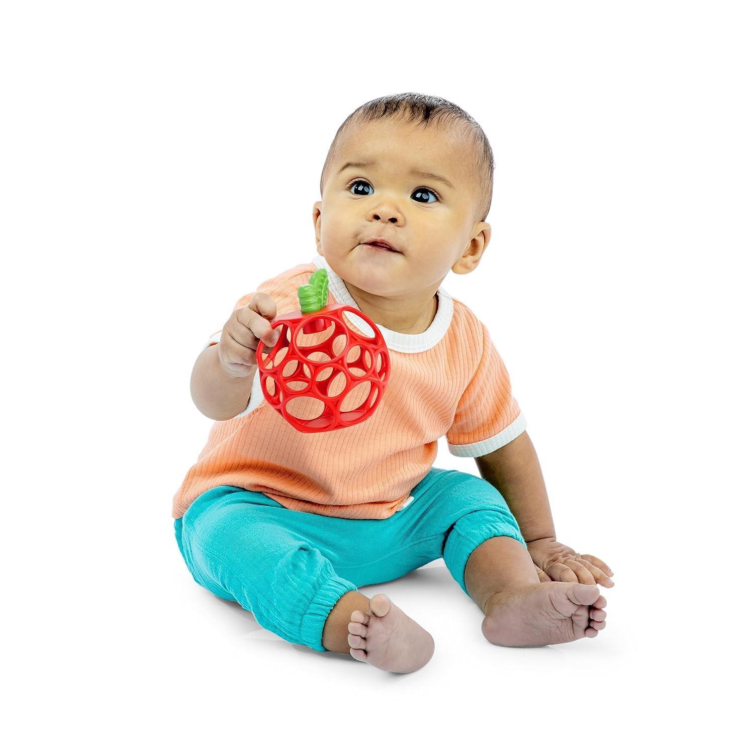 Bright Starts Oball Easy Grasp Red Apple Teether Toy, Hold My Own Collection, BPA Free, Unisex, Newborn And Up,