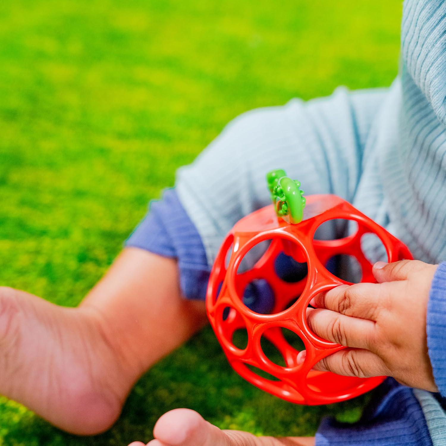 Bright Starts Oball Easy Grasp Red Apple Teether Toy, Hold My Own Collection, BPA Free, Unisex, Newborn And Up,