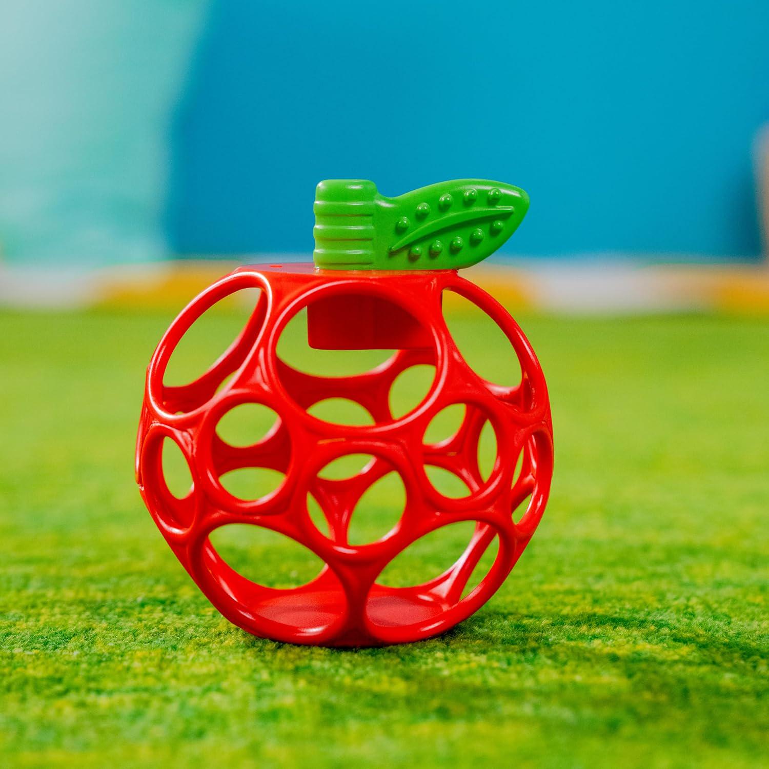 Bright Starts Oball Easy Grasp Red Apple Teether Toy, Hold My Own Collection, BPA Free, Unisex, Newborn And Up,
