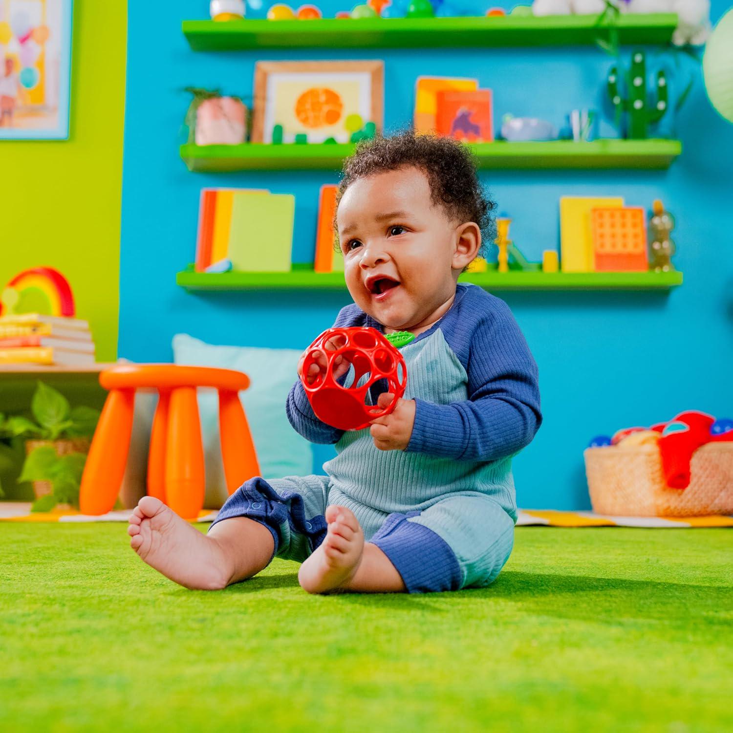 Bright Starts Oball Easy Grasp Red Apple Teether Toy, Hold My Own Collection, BPA Free, Unisex, Newborn And Up,