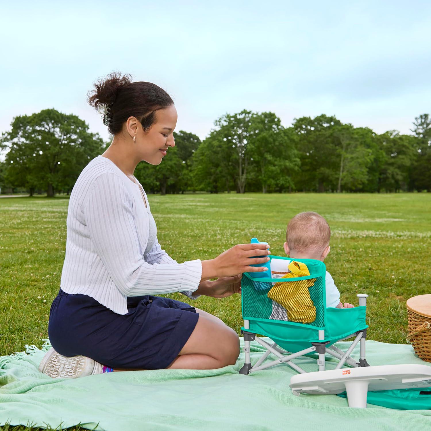 Bright Starts Pop 'N Sit Portable Booster, Indoor/Outdoor Use, Floor Seat With Feeding Tray, Teal, 6 Mos - 3 Yrs,