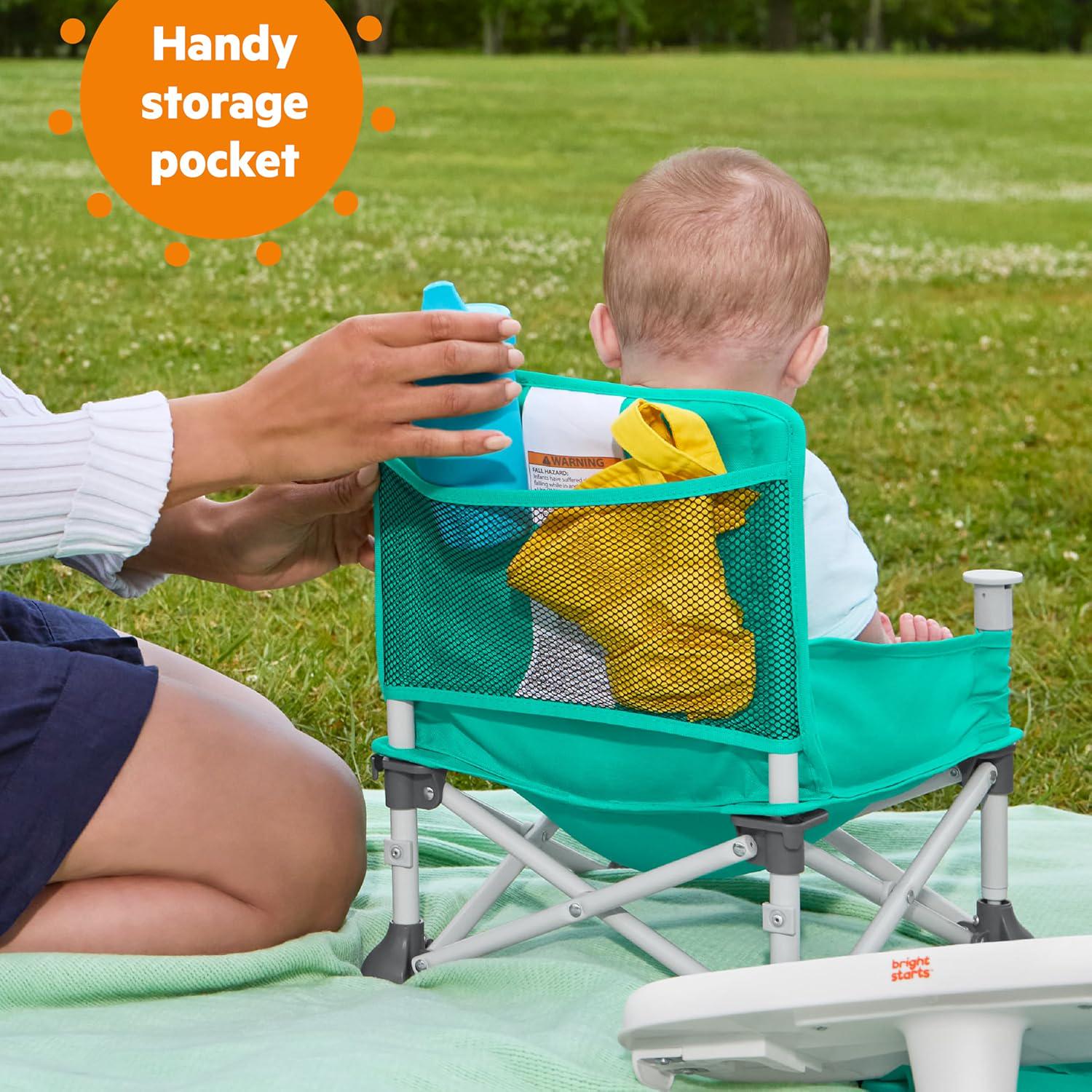Bright Starts Pop 'N Sit Portable Booster, Indoor/Outdoor Use, Floor Seat With Feeding Tray, Teal, 6 Mos - 3 Yrs,
