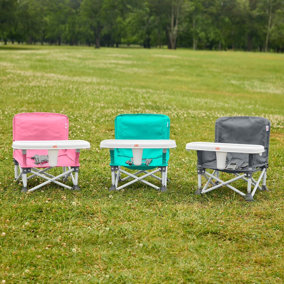 Bright Starts Pop 'N Sit Portable Booster, Indoor/Outdoor Use, Floor Seat With Feeding Tray, Pink, 6 Mos - 3 Yrs,