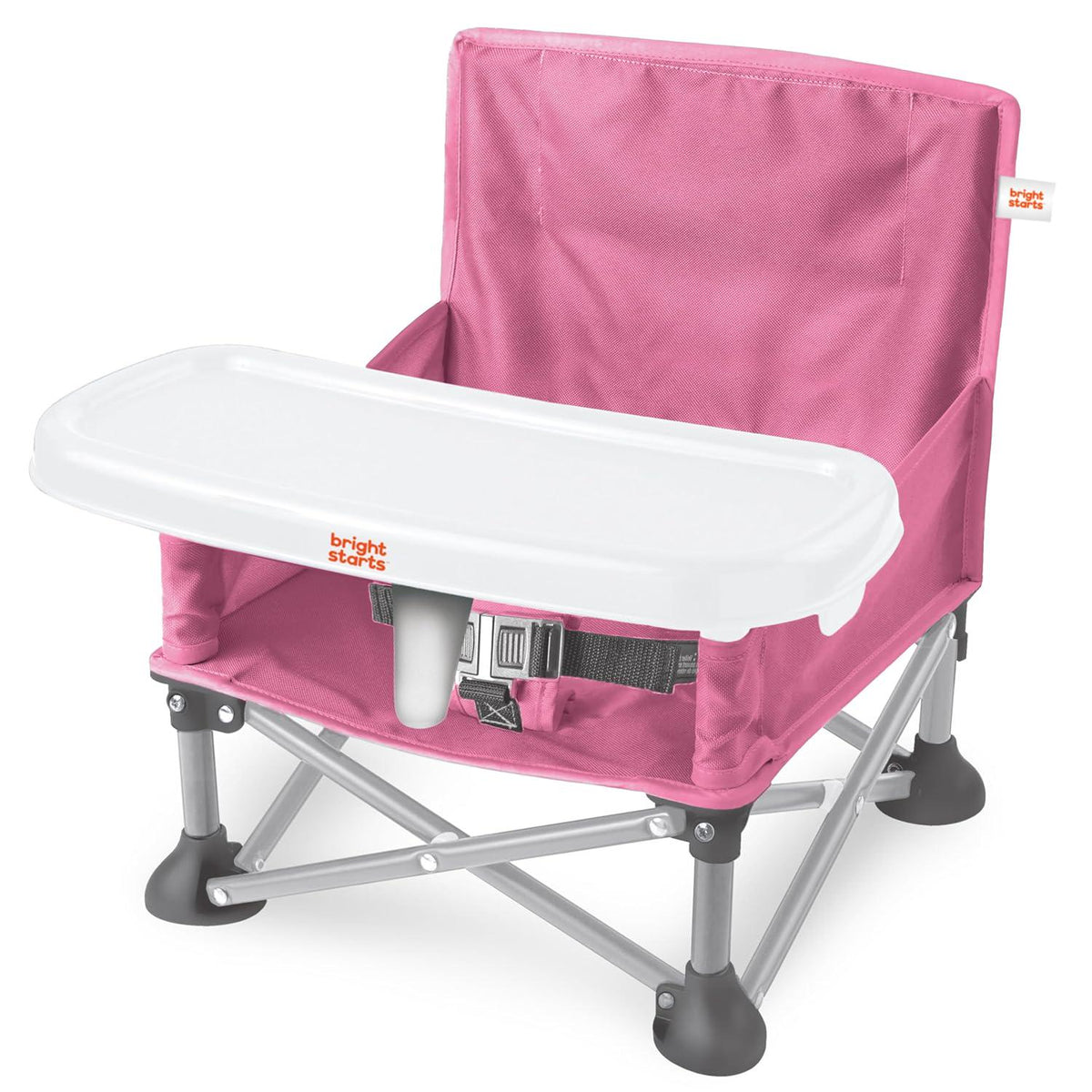 Bright Starts Pop 'N Sit Portable Booster, Indoor/Outdoor Use, Floor Seat With Feeding Tray, Pink, 6 Mos - 3 Yrs,