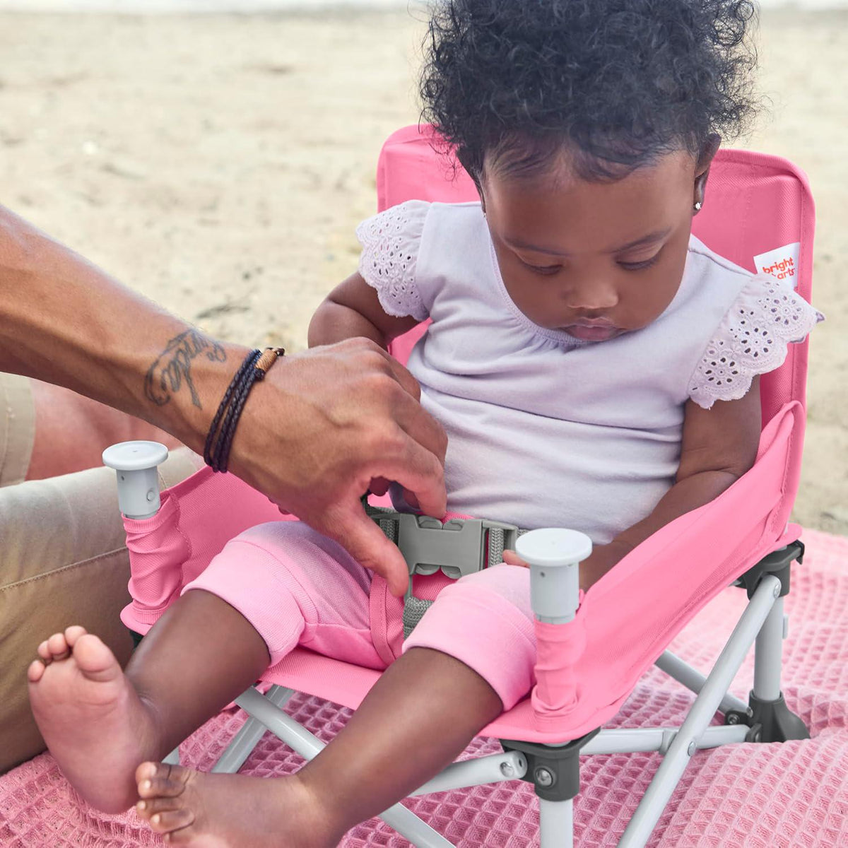 Bright Starts Pop 'N Sit Portable Booster, Indoor/Outdoor Use, Floor Seat With Feeding Tray, Pink, 6 Mos - 3 Yrs,