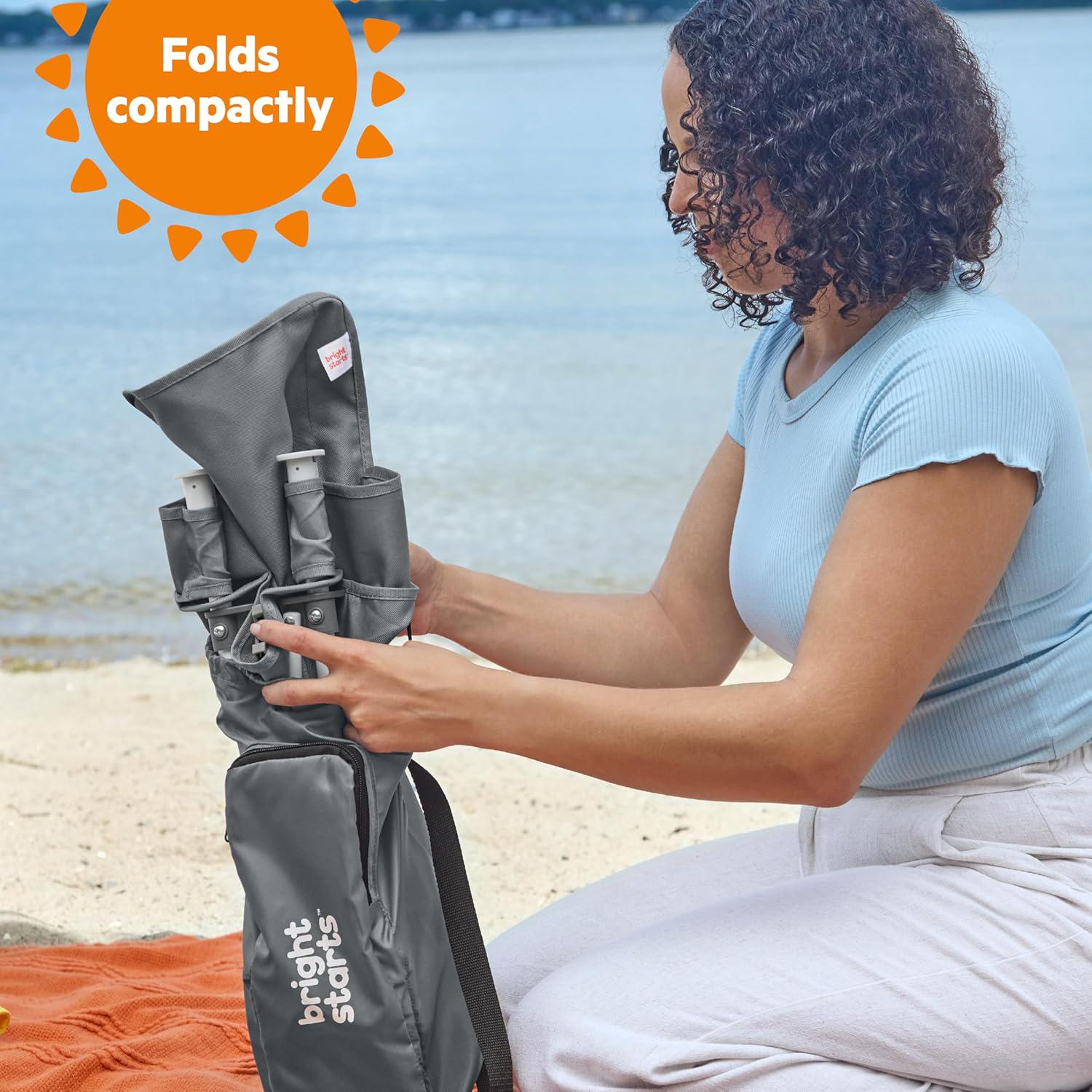 Bright Starts Pop 'N Sit Portable Booster, Indoor/Outdoor Use, Floor Seat With Feeding Tray, Grey, 6 Mos - 3 Yrs,