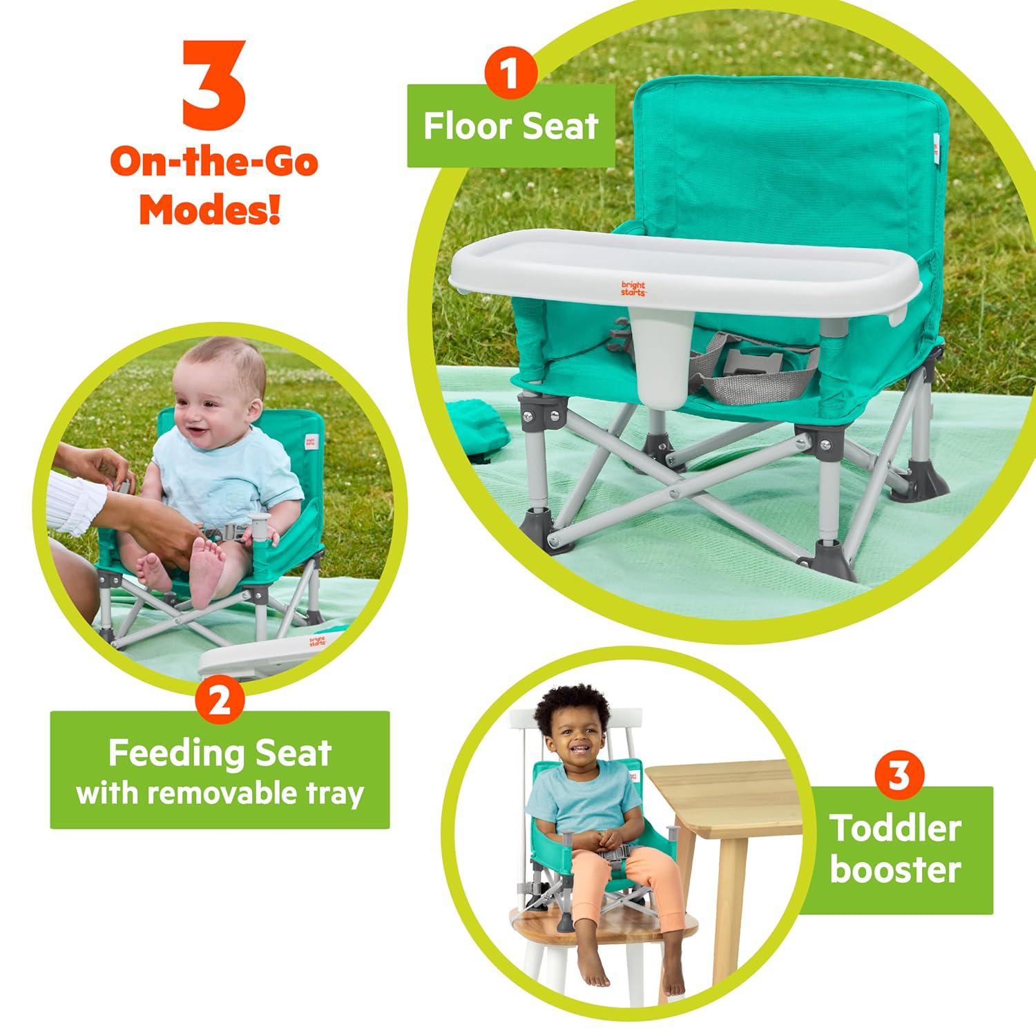 Bright Starts Pop 'N Sit Portable Booster, Indoor/Outdoor Use, Floor Seat With Feeding Tray, Teal, 6 Mos - 3 Yrs,