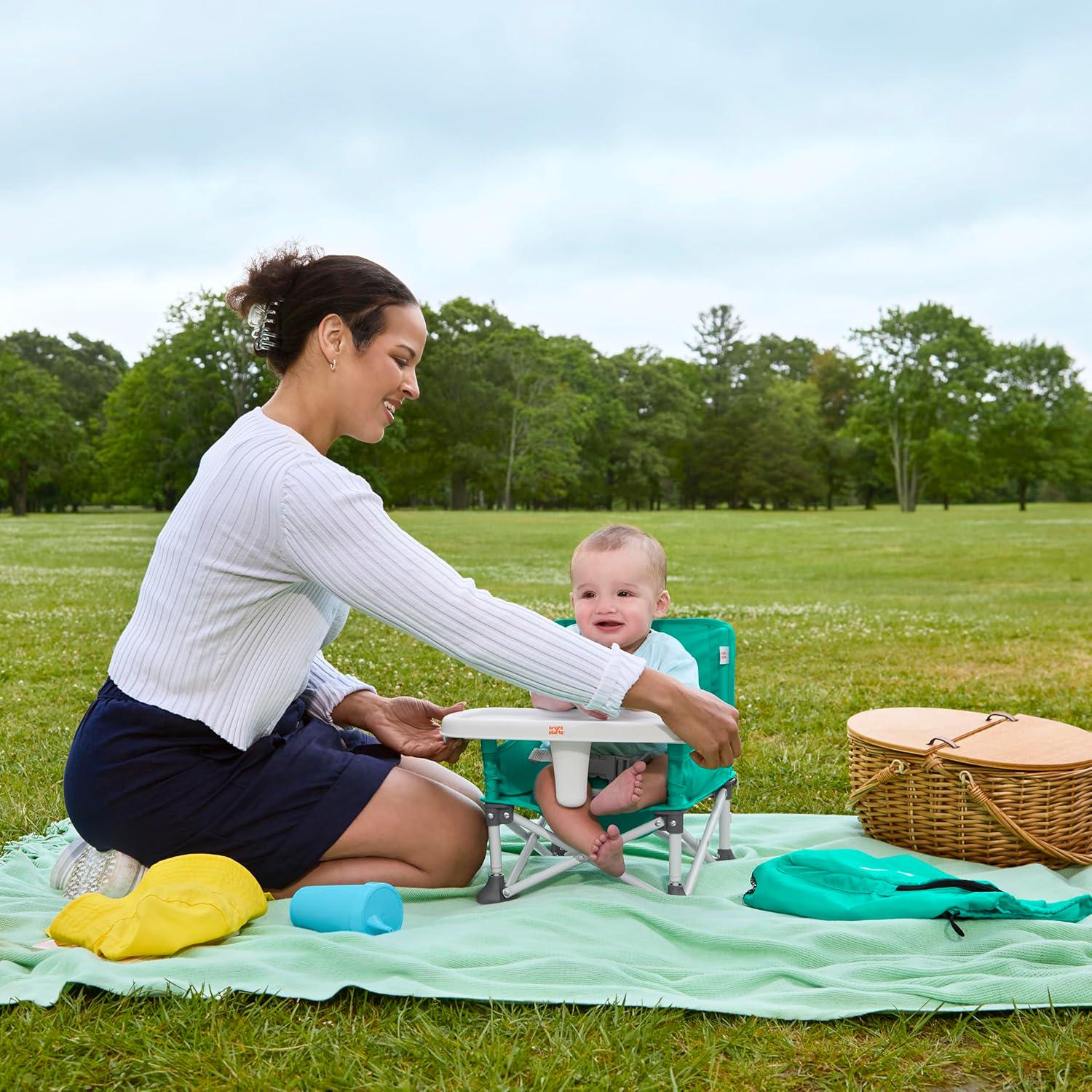 Bright Starts Pop 'N Sit Portable Booster, Indoor/Outdoor Use, Floor Seat With Feeding Tray, Teal, 6 Mos - 3 Yrs,