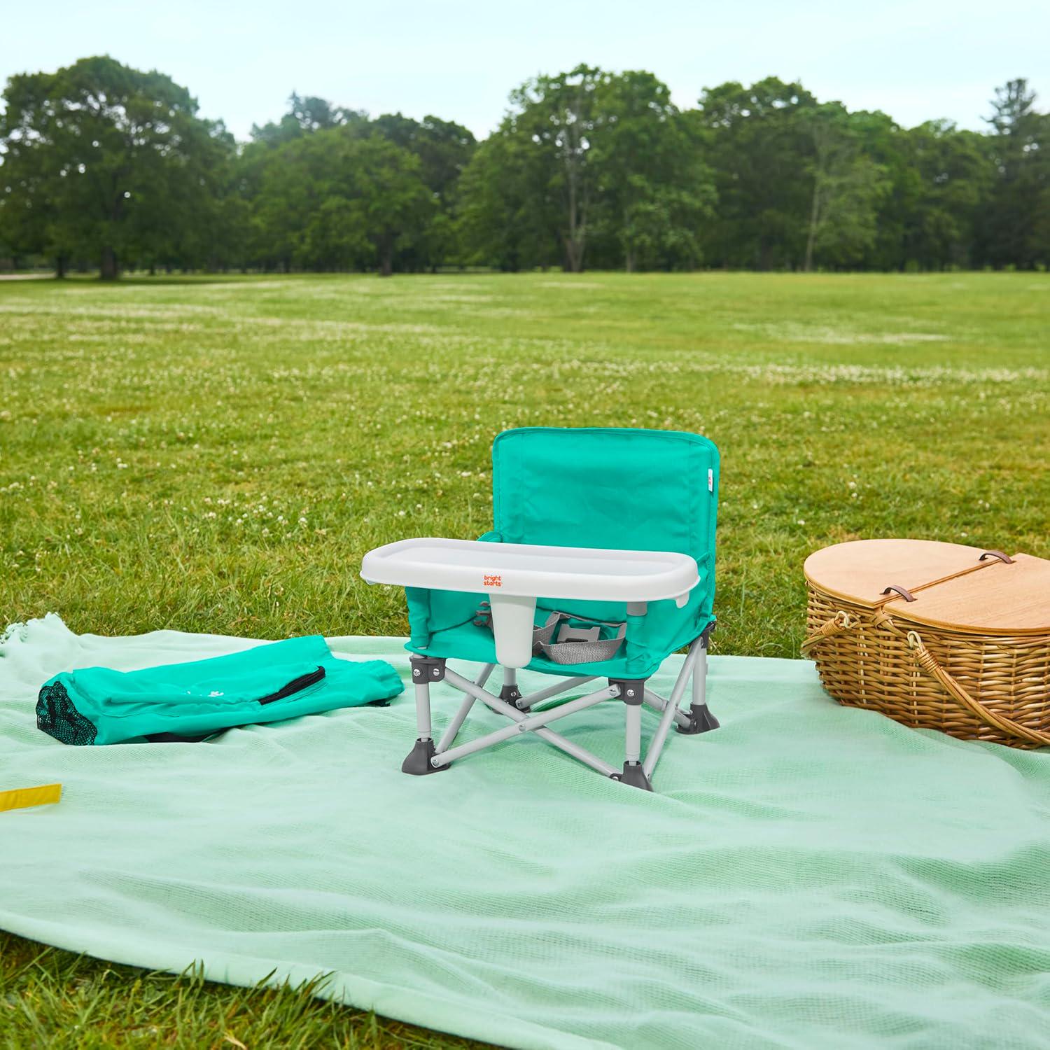 Bright Starts Pop 'N Sit Portable Booster, Indoor/Outdoor Use, Floor Seat With Feeding Tray, Teal, 6 Mos - 3 Yrs,