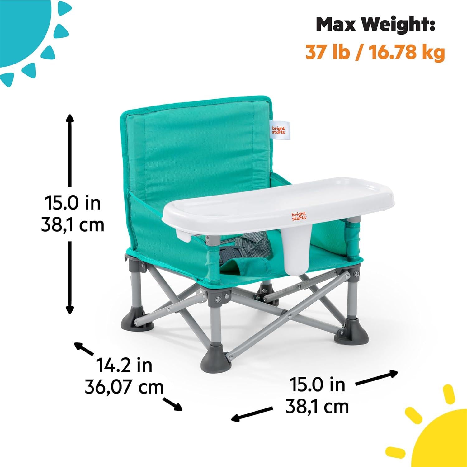 Bright Starts Pop 'N Sit Portable Booster, Indoor/Outdoor Use, Floor Seat With Feeding Tray, Teal, 6 Mos - 3 Yrs,