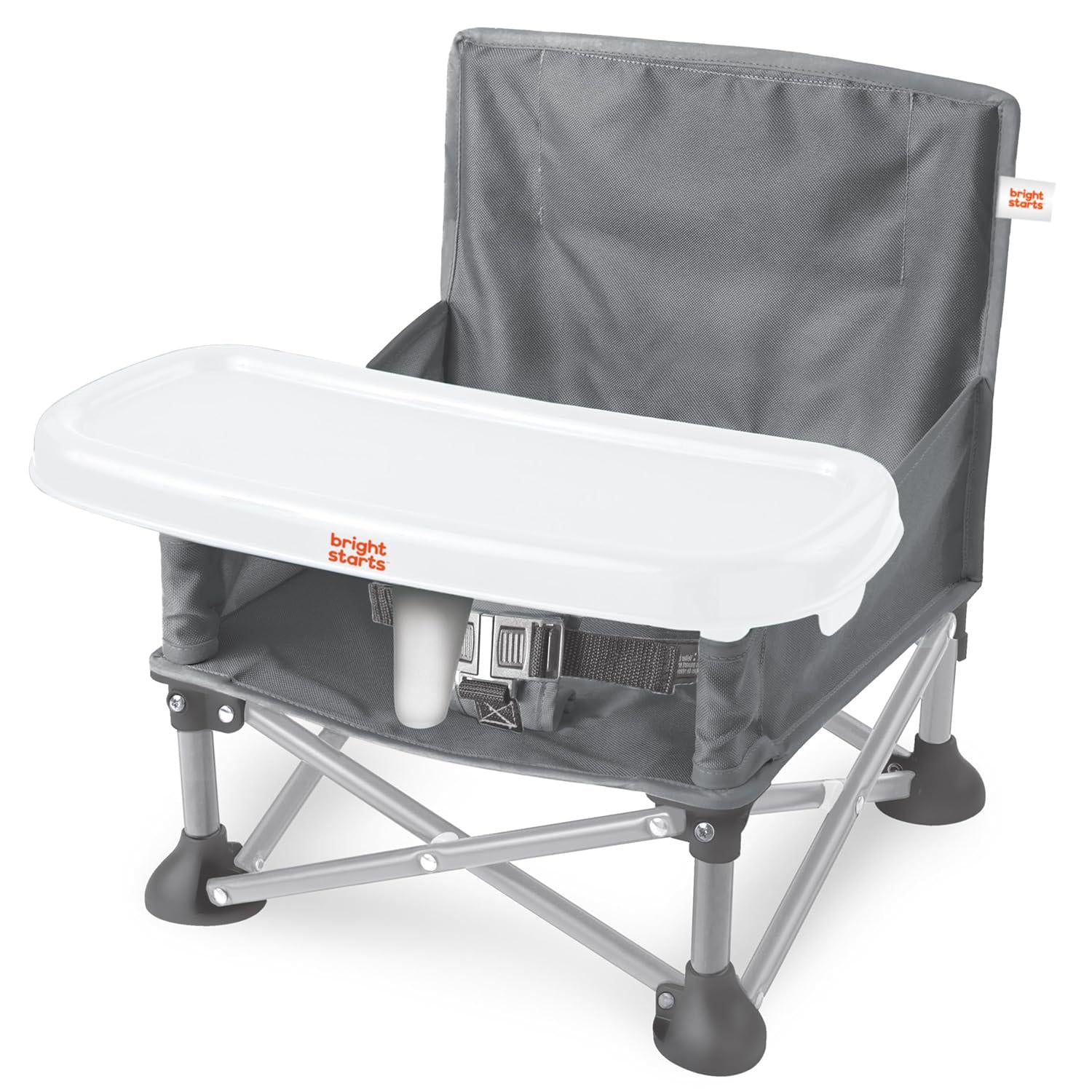 Bright Starts Pop 'N Sit Portable Booster, Indoor/Outdoor Use, Floor Seat With Feeding Tray, Grey, 6 Mos - 3 Yrs,