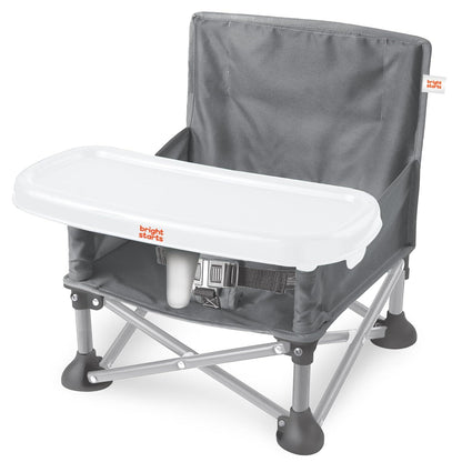 Bright Starts Pop 'N Sit Portable Booster, Indoor/Outdoor Use, Floor Seat With Feeding Tray, Grey, 6 Mos - 3 Yrs,