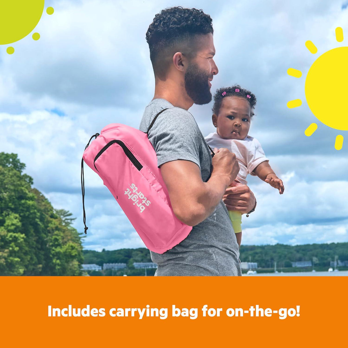 Bright Starts Pop 'N Sit Portable Booster, Indoor/Outdoor Use, Floor Seat With Feeding Tray, Pink, 6 Mos - 3 Yrs,