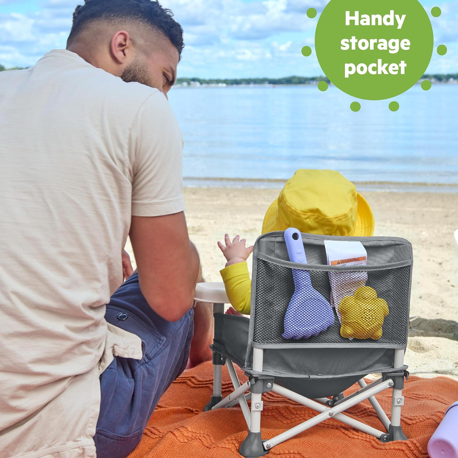 Bright Starts Pop 'N Sit Portable Booster, Indoor/Outdoor Use, Floor Seat With Feeding Tray, Grey, 6 Mos - 3 Yrs,