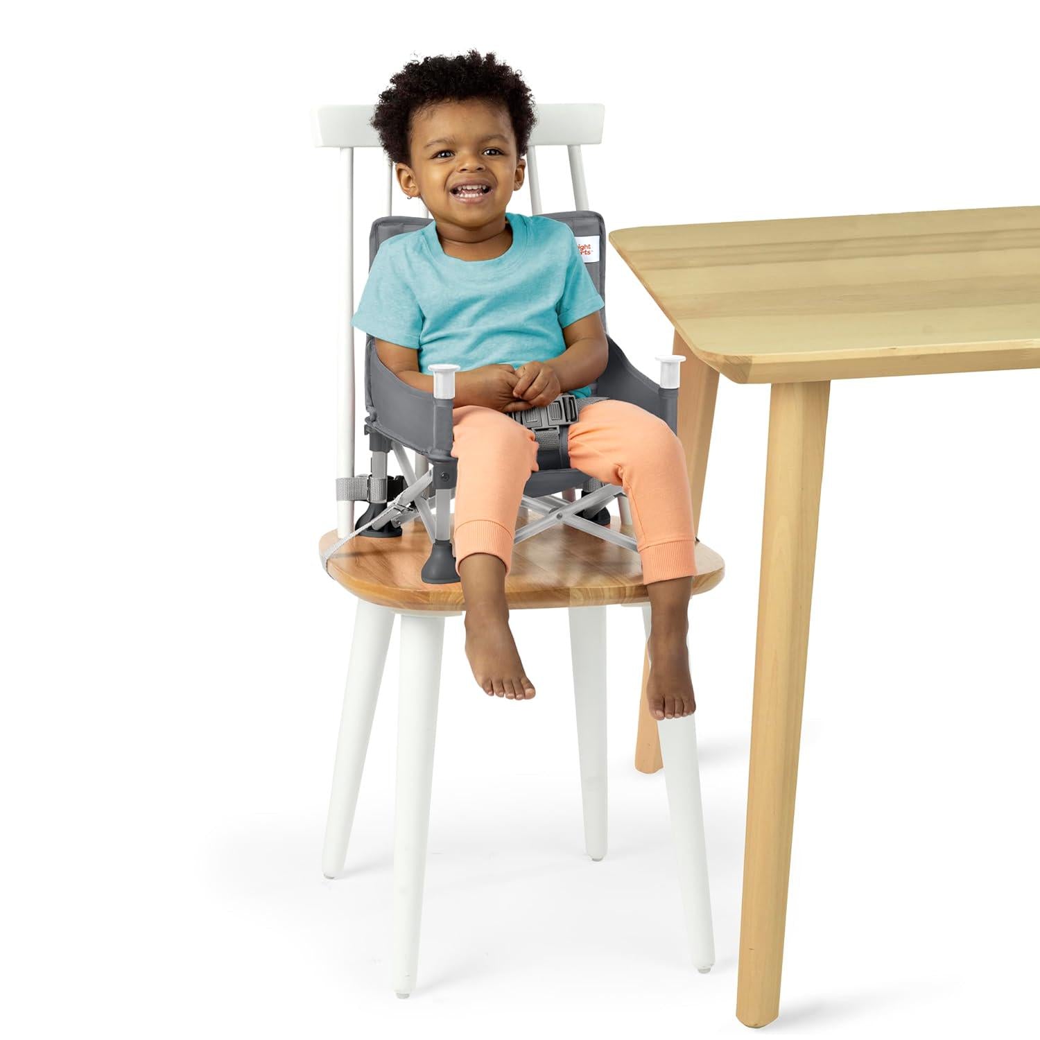 Bright Starts Pop 'N Sit Portable Booster, Indoor/Outdoor Use, Floor Seat With Feeding Tray, Grey, 6 Mos - 3 Yrs,