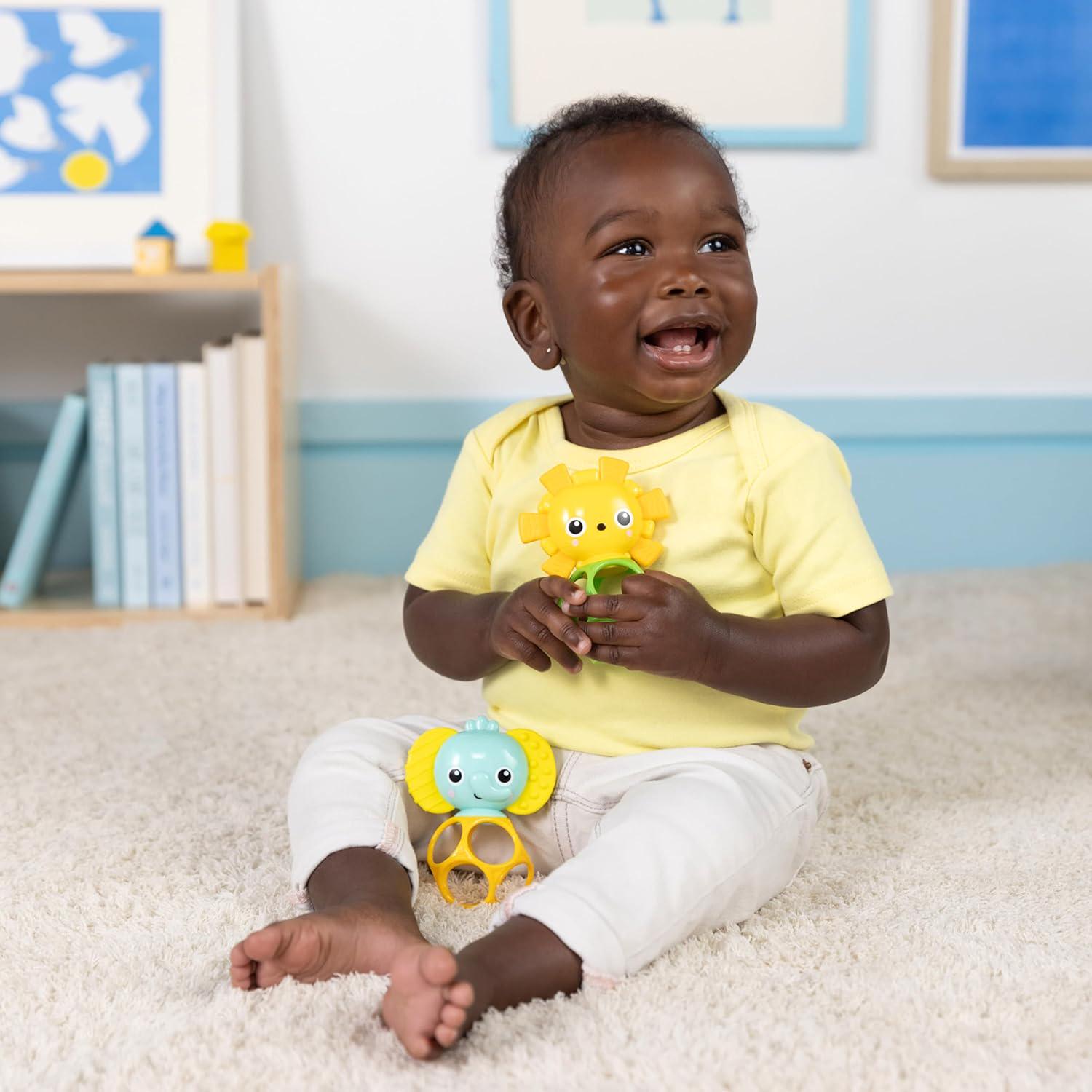 Bright Starts Soother Pals Easy-Grasp Teether Toys, 2-Pack Lion And Elephant Characters, BPA Free, Unisex, Ages Newborn +,