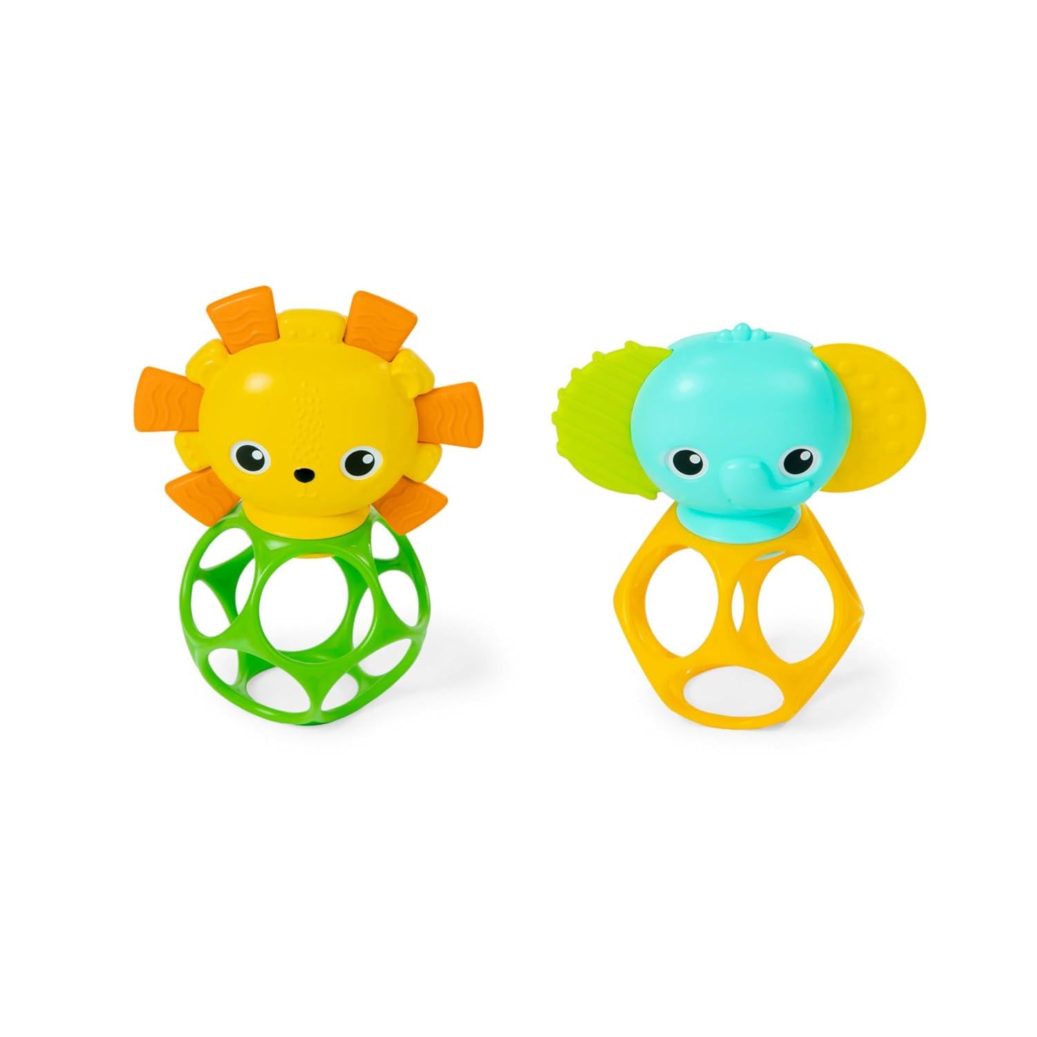Bright Starts Soother Pals Easy-Grasp Teether Toys, 2-Pack Lion And Elephant Characters, BPA Free, Unisex, Ages Newborn +,