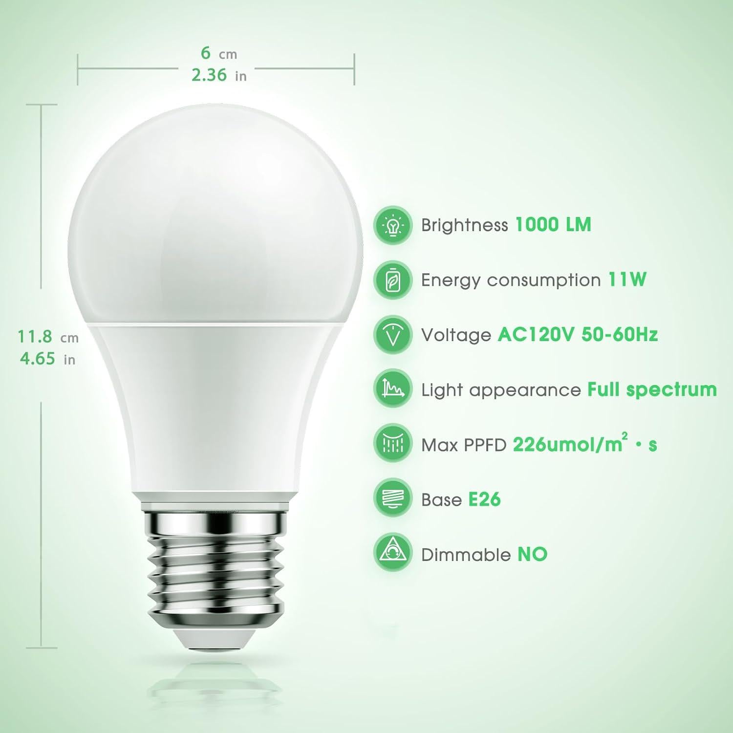 Briignite Grow Light Bulbs, LED Grow Light Bulb A19 Bulb, Full Spectrum Grow Light Bulb, Plant Light Bulbs E26 Base, 11W Grow Bulb 100W Equivalent, Grow Light For Indoor Plants, Seed Starting, 6 Pack,610452987783