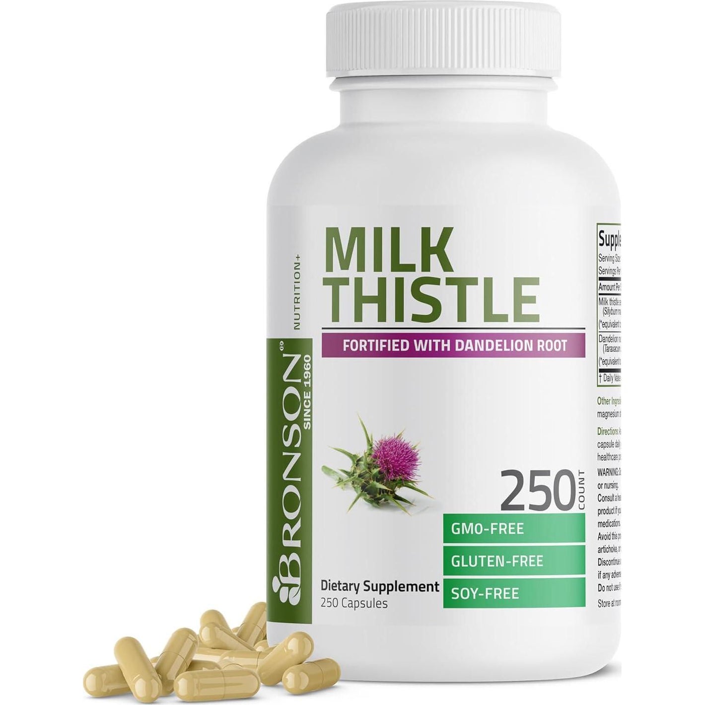 Bronson Milk Thistle, Silymarin Marianum & Dandelion Root, Liver Health & Antioxidant Support, Detox, 250 Capsules