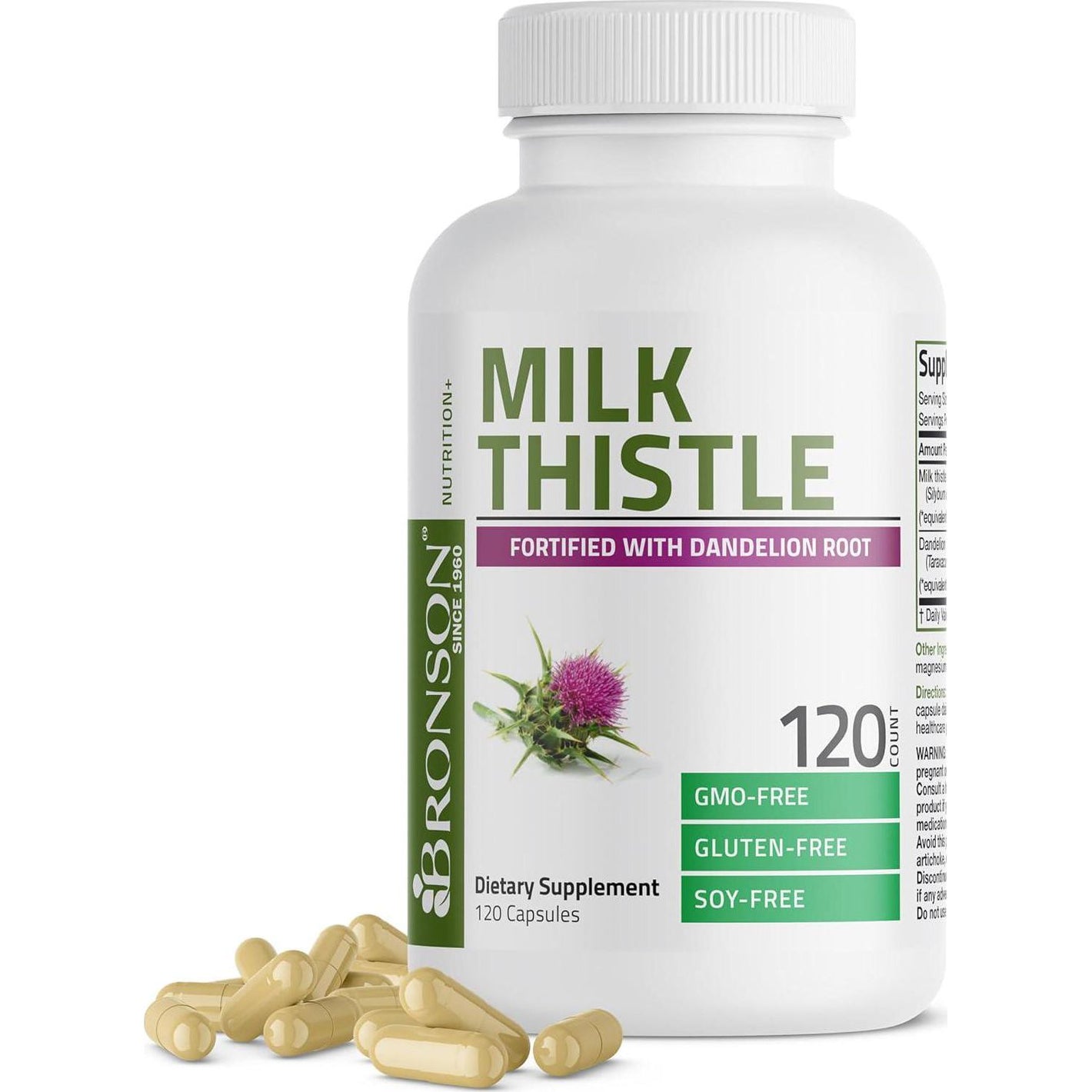 Bronson Bronson Milk Thistle Silymarin Marianum And Dandelion Root Liver Health Support, Antioxidant Support, Detox, 120 Capsules