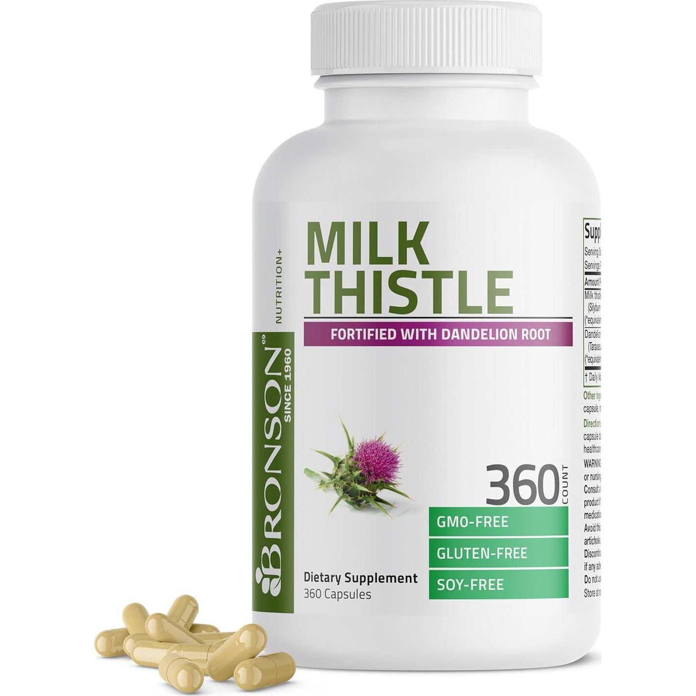Bronson Bronson Milk Thistle Silymarin Marianum And Dandelion Root Liver Health Support, Antioxidant Support, Detox, 360 Capsules