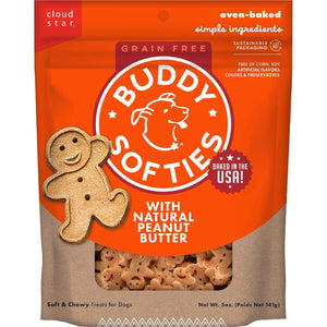 Buddy Biscuit Softies Grain Free Dog Treats Peanut Butter Flavor Soft Chews 5 oz Bag Oven Baked in USA