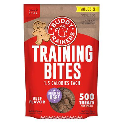Buddy Biscuits Trainers Dog Training Treats, Soft Chewy Beef Bites, 10 oz Pouch