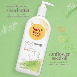 Burt's Bees Baby Lotion, 12 oz, Original Scent, 99% Natural, Hypoallergenic with Shea Butter, Sensitive Skin Safe