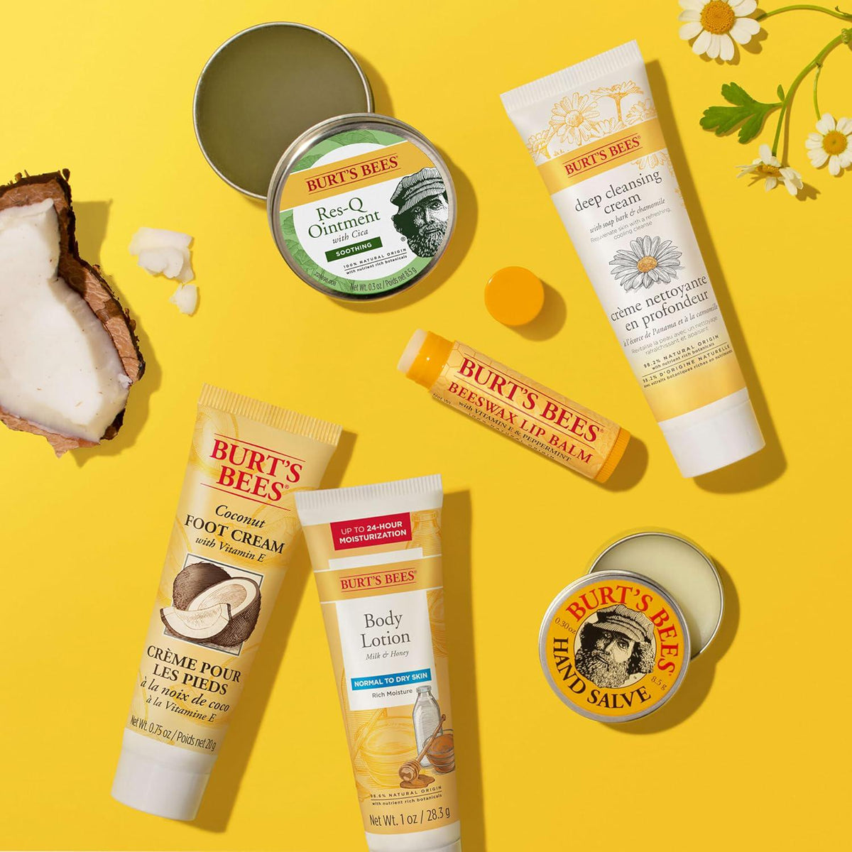 Burt's Bees Christmas Gifts, 6 Stocking Stuffers Products, Timeless Minis Kit - Original Beeswax Lip Balm, Coconut Foot Cream, Milk Honey Body Lotion, Deep Cleansing Cream, Res-Q Ointment And Hand Salve,