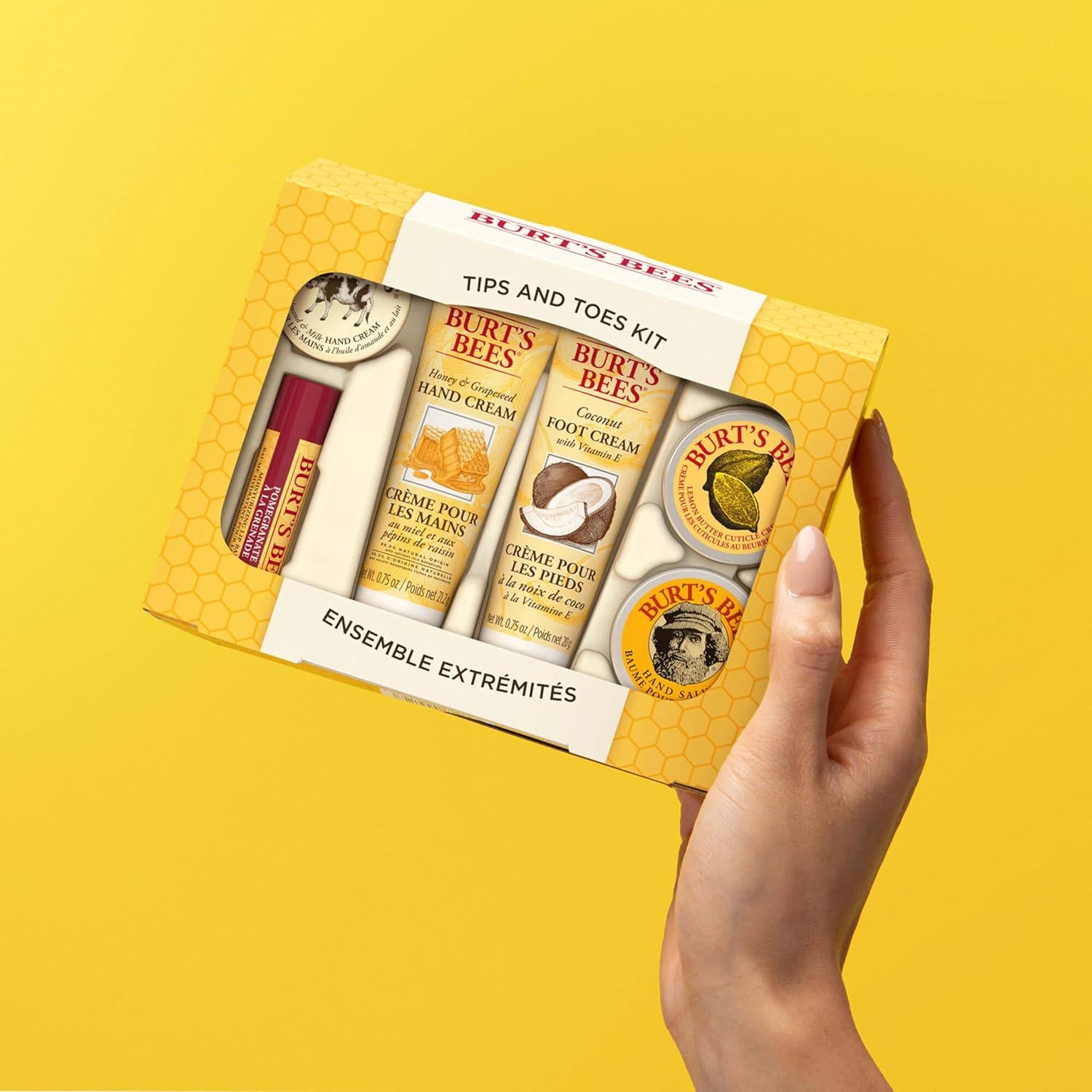 Burt's Bees Christmas Gifts, 6 Skincare Stocking Stuffers Products, Tips And Toes Set - Pomegranate Lip Balm, Almond Milk And Honey Hand Creams, Coconut Foot Cream, Lemon Butter Cuticle Cream And Hand Salve,