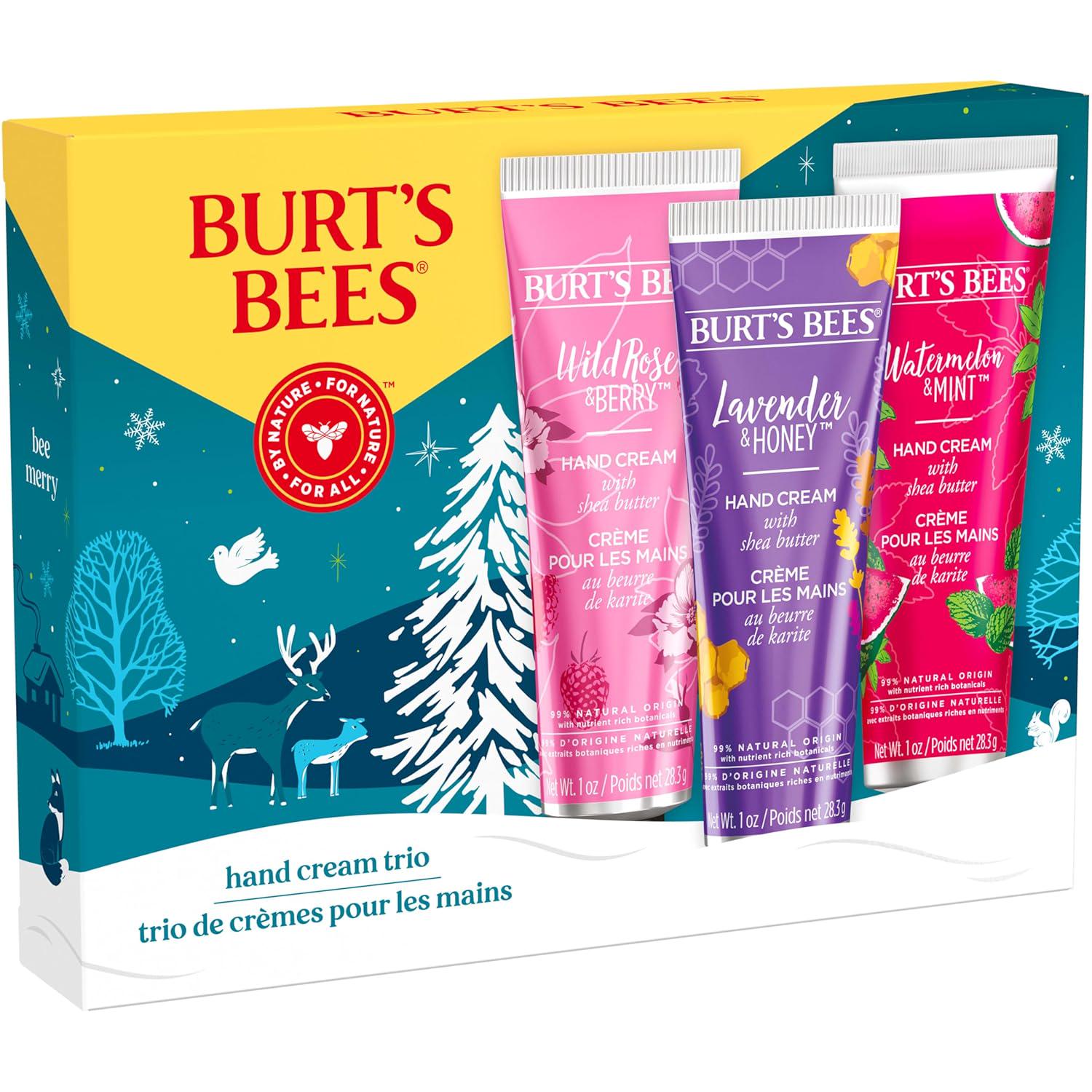 Burt's Bees Christmas Gifts, 3 Body Skincare Stocking Stuffers, Shea Butter Hand Cream Trio Set - Lavender Honey, Watermelon Mint And Wild Rose Berry (3-Pack),