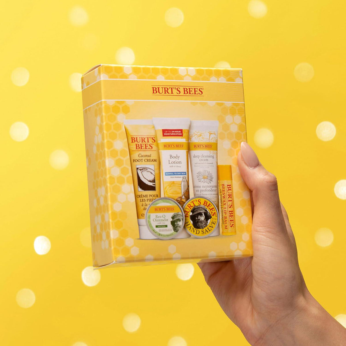 Burt's Bees Christmas Gifts, 6 Stocking Stuffers Products, Timeless Minis Kit - Original Beeswax Lip Balm, Coconut Foot Cream, Milk Honey Body Lotion, Deep Cleansing Cream, Res-Q Ointment And Hand Salve,