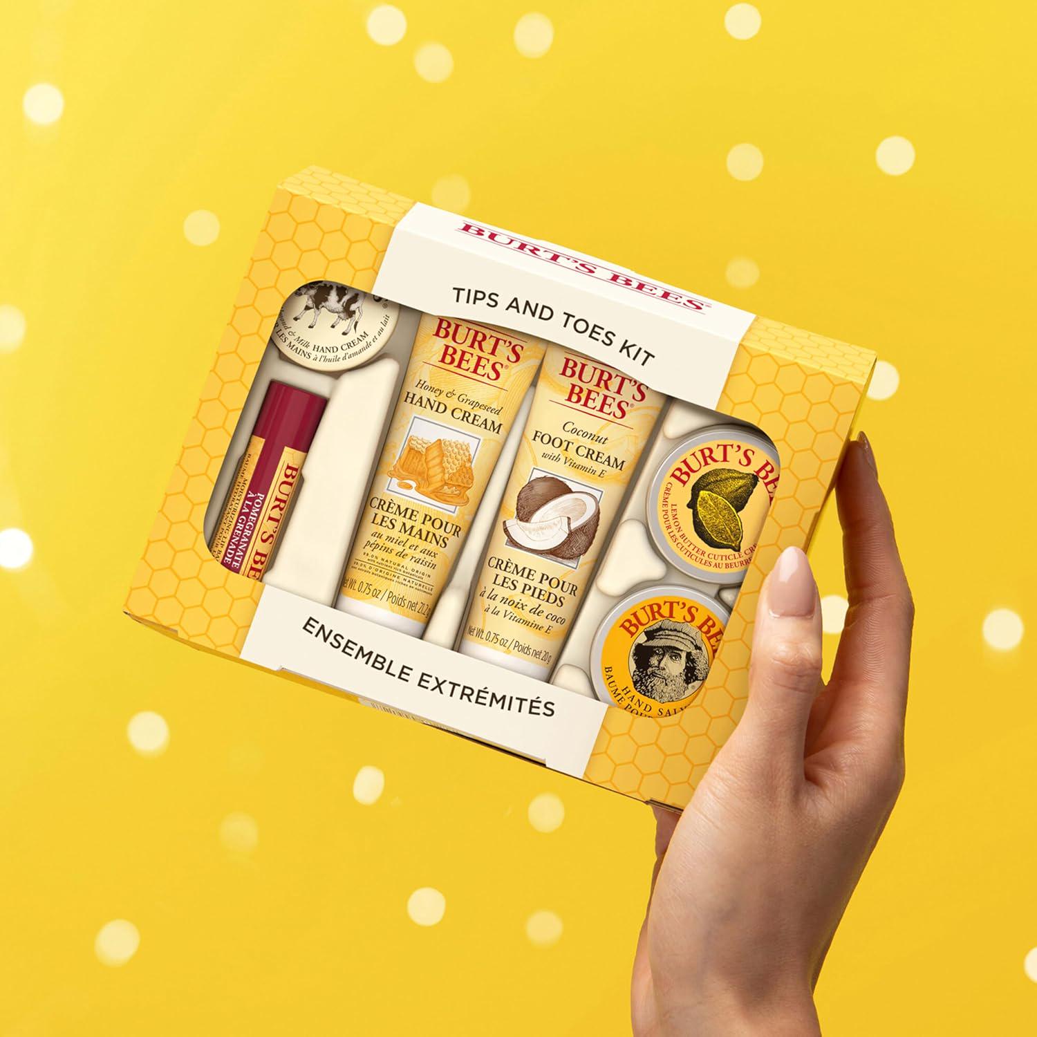 Burt's Bees Christmas Gifts, 6 Skincare Stocking Stuffers Products, Tips And Toes Set - Pomegranate Lip Balm, Almond Milk And Honey Hand Creams, Coconut Foot Cream, Lemon Butter Cuticle Cream And Hand Salve,