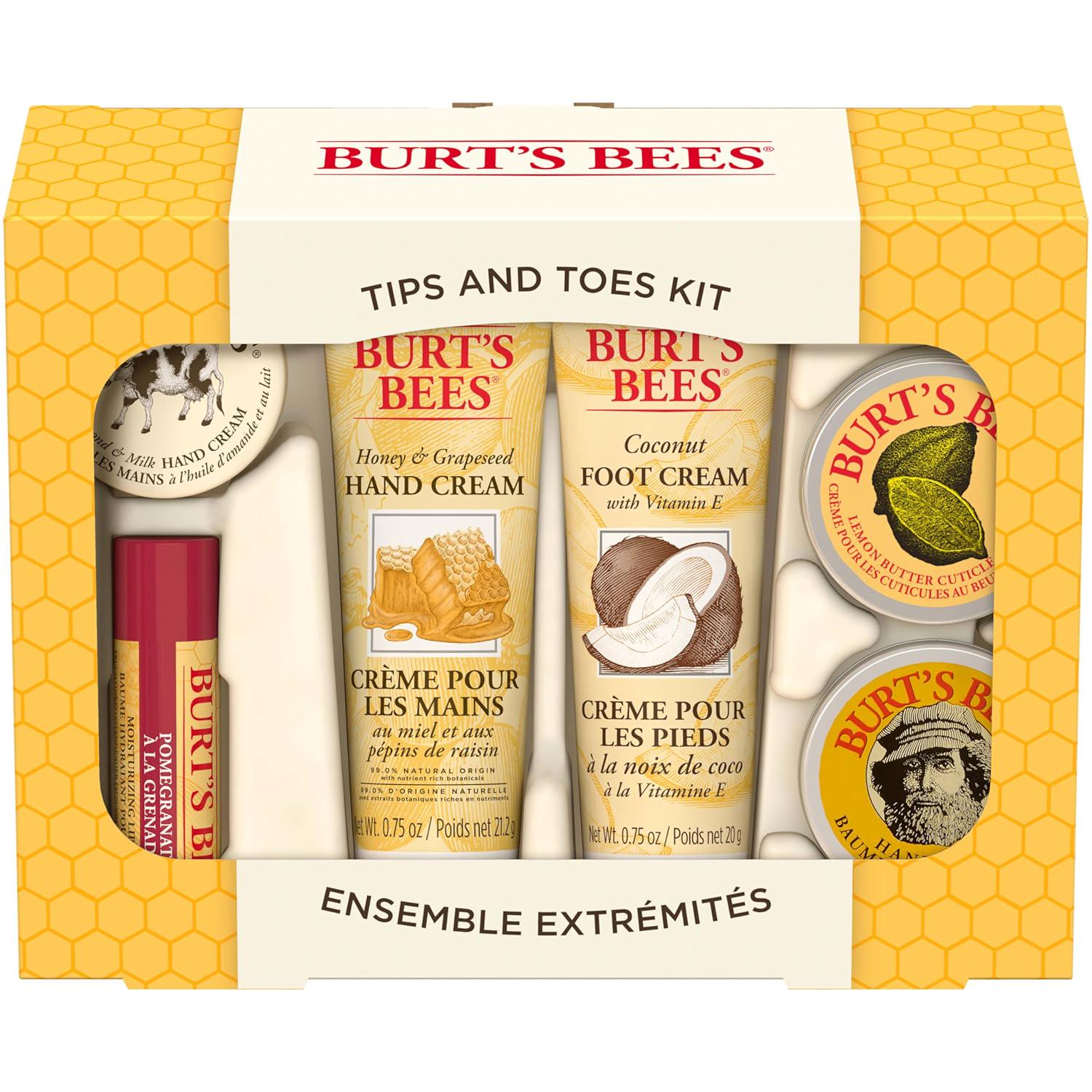 Burt's Bees Christmas Gifts, 6 Skincare Stocking Stuffers Products, Tips And Toes Set - Pomegranate Lip Balm, Almond Milk And Honey Hand Creams, Coconut Foot Cream, Lemon Butter Cuticle Cream And Hand Salve,