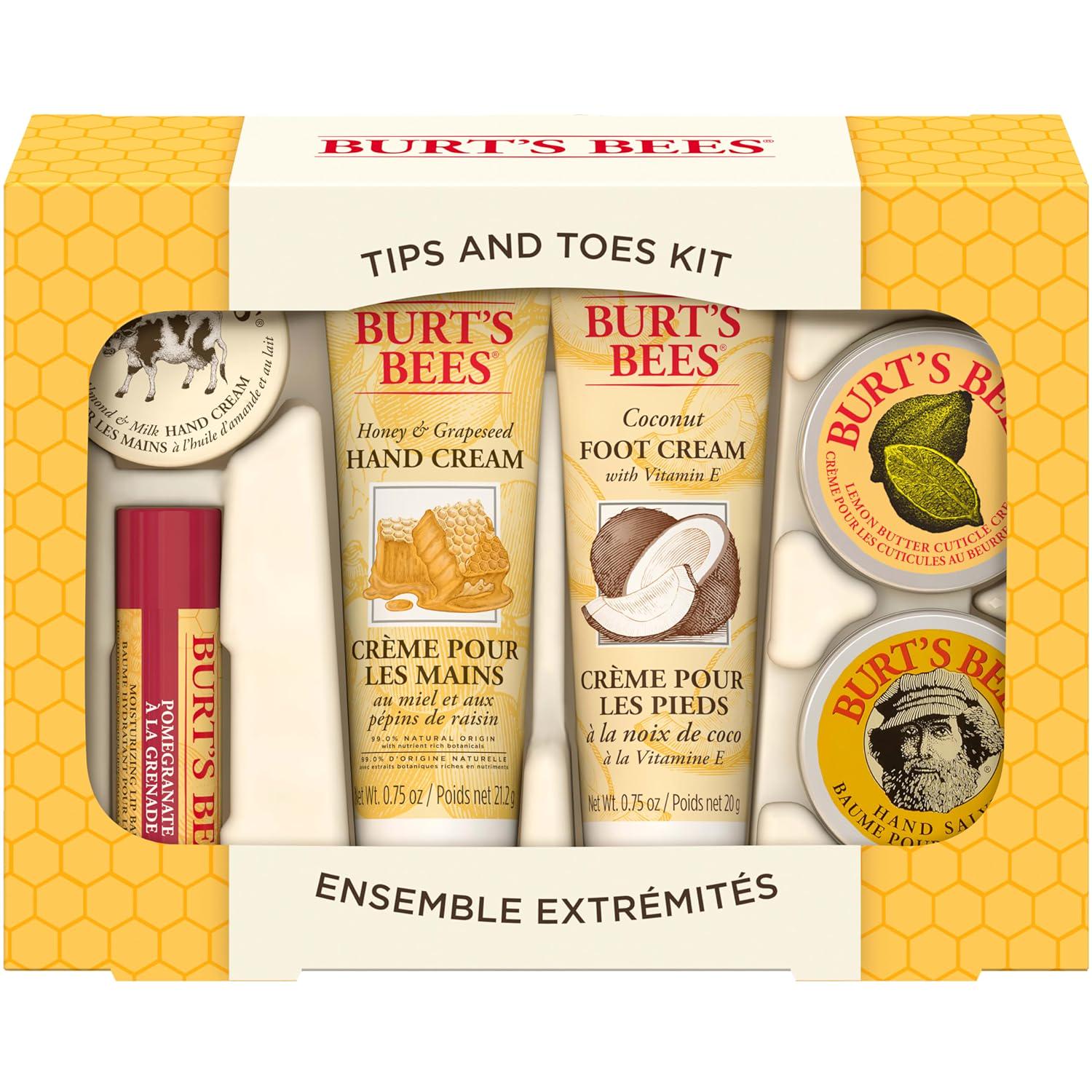 Burt's Bees Christmas Gifts, 6 Skincare Stocking Stuffers Products, Tips And Toes Set - Pomegranate Lip Balm, Almond Milk And Honey Hand Creams, Coconut Foot Cream, Lemon Butter Cuticle Cream And Hand Salve,