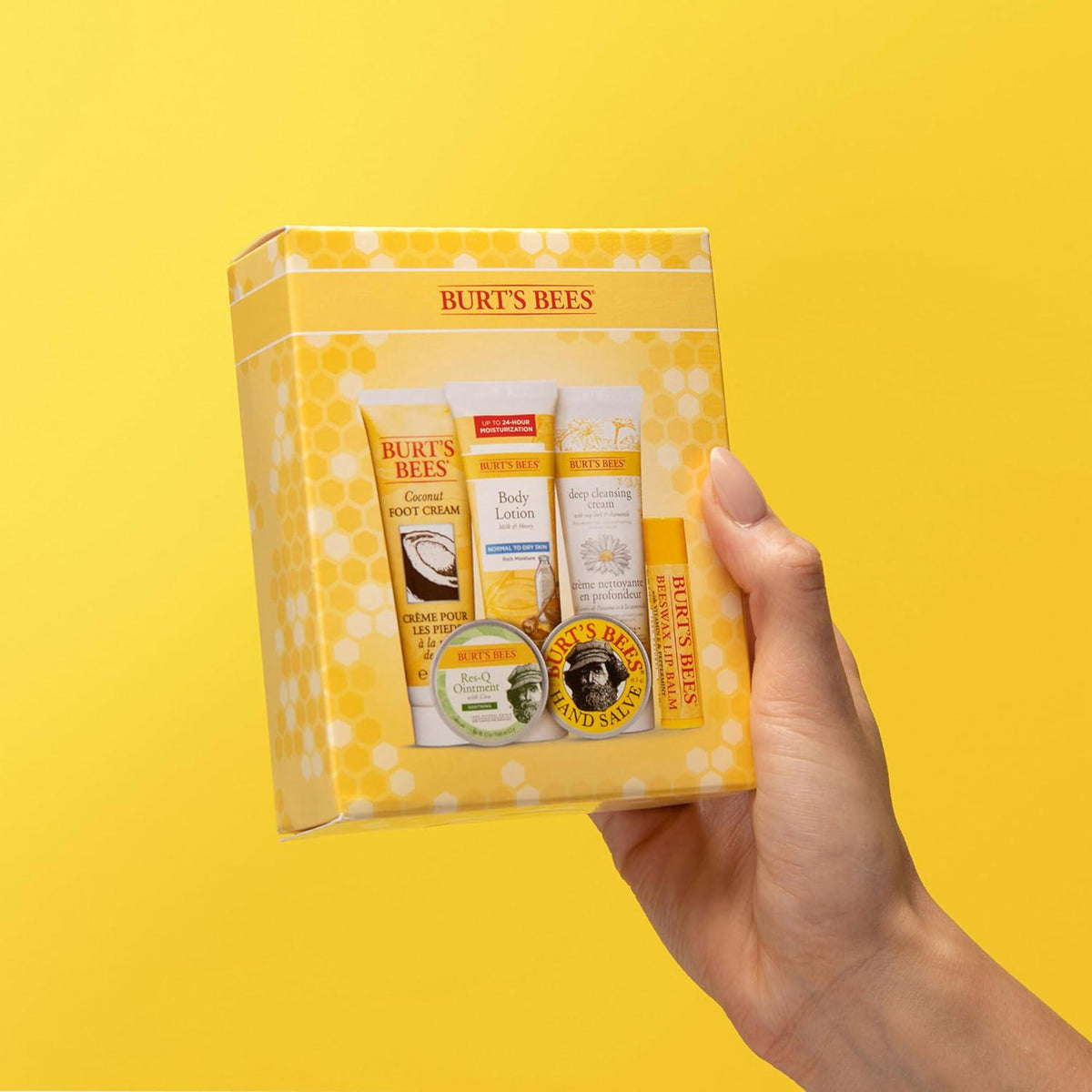 Burt's Bees Christmas Gifts, 6 Stocking Stuffers Products, Timeless Minis Kit - Original Beeswax Lip Balm, Coconut Foot Cream, Milk Honey Body Lotion, Deep Cleansing Cream, Res-Q Ointment And Hand Salve,