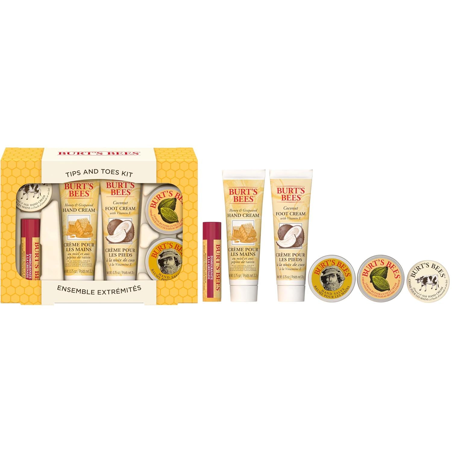 Burt's Bees Christmas Gifts, 6 Skincare Stocking Stuffers Products, Tips And Toes Set - Pomegranate Lip Balm, Almond Milk And Honey Hand Creams, Coconut Foot Cream, Lemon Butter Cuticle Cream And Hand Salve,