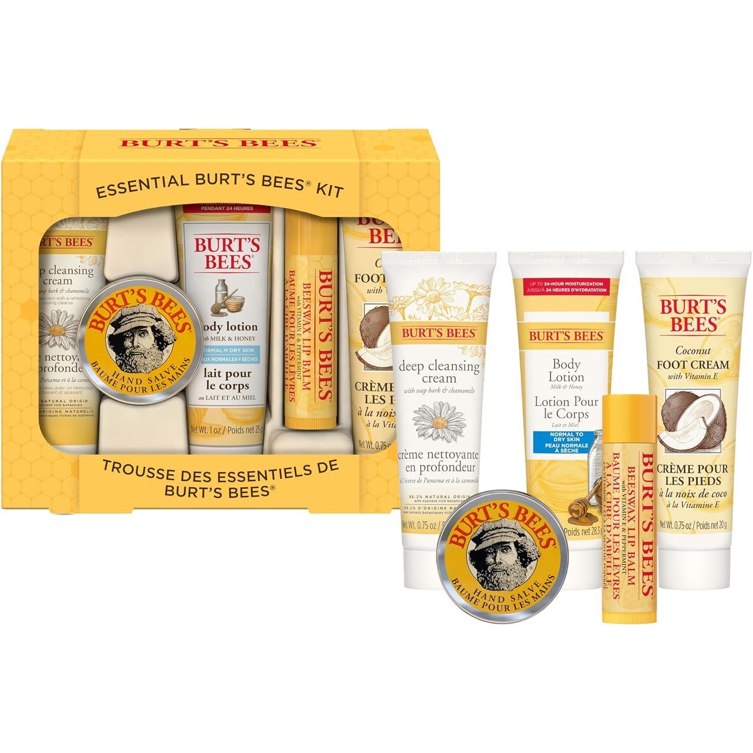 Burt's Bees Essential Everyday Beauty Valentines Day Gifts Set, 5 Travel Size Products - Deep Cleansing Cream, Hand Salve, Body Lotion, Foot Cream And Lip Balm,