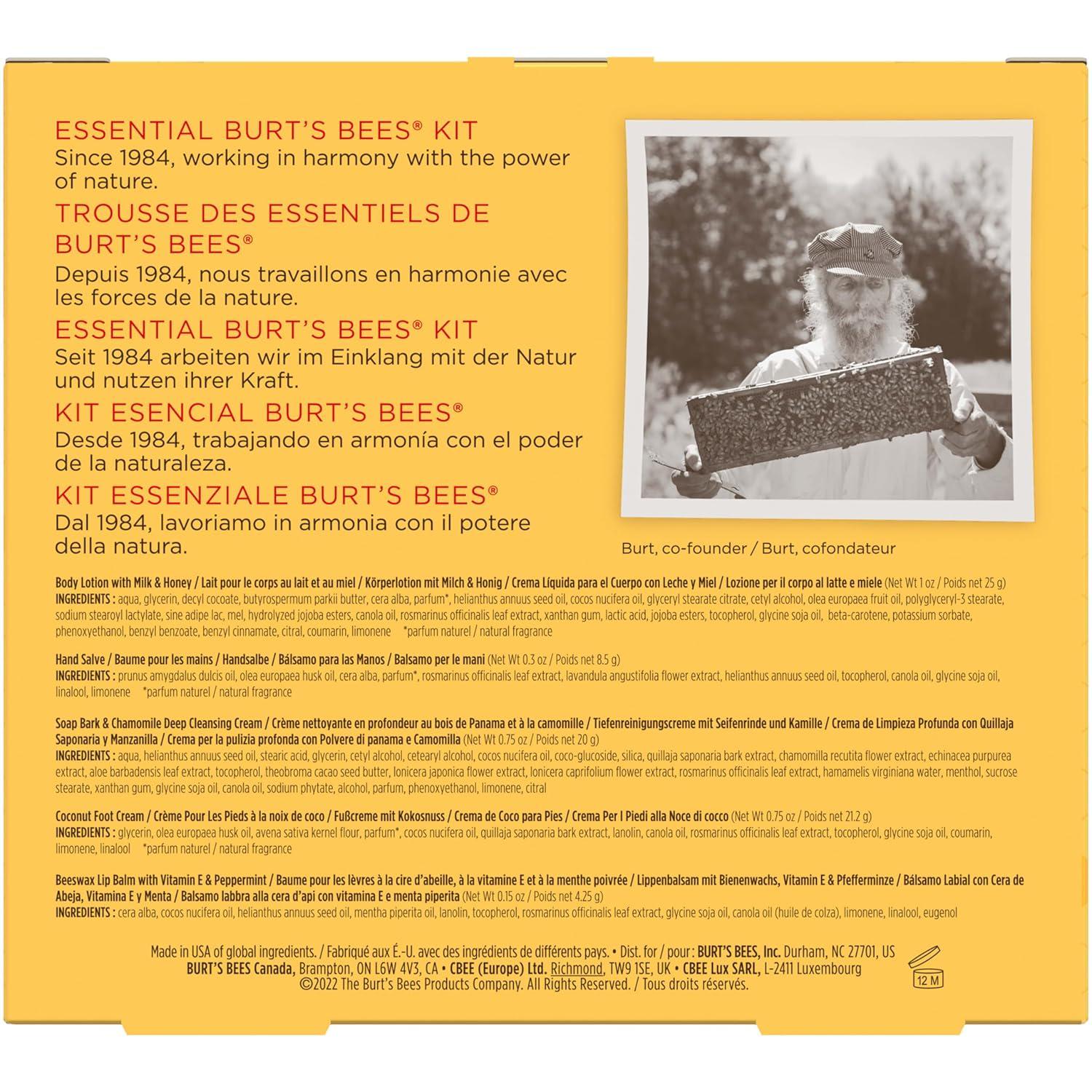 Burt's Bees Essential Everyday Beauty Valentines Day Gifts Set, 5 Travel Size Products - Deep Cleansing Cream, Hand Salve, Body Lotion, Foot Cream And Lip Balm,