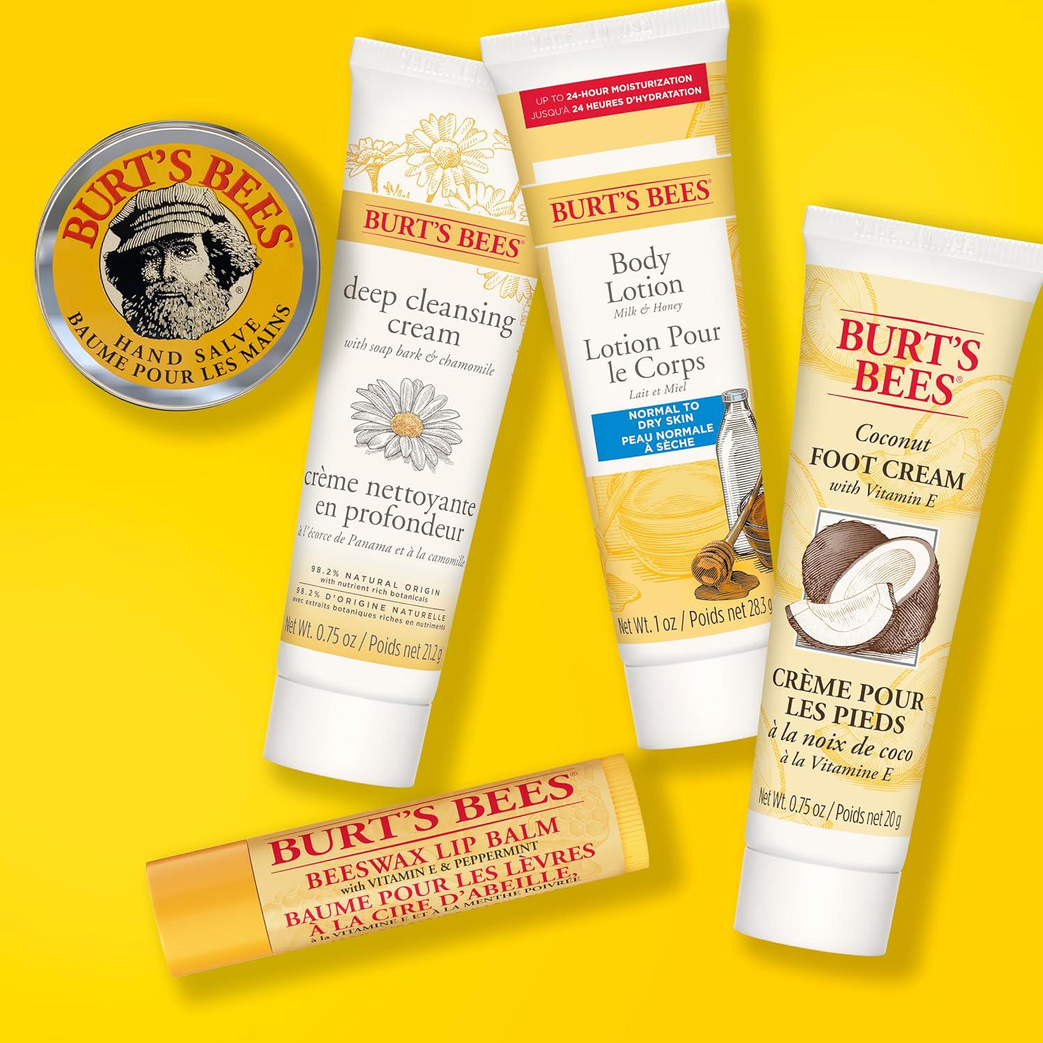 Burt's Bees Essential Everyday Beauty Valentines Day Gifts Set, 5 Travel Size Products - Deep Cleansing Cream, Hand Salve, Body Lotion, Foot Cream And Lip Balm,
