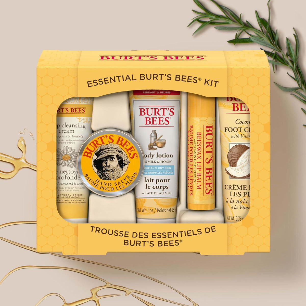 Burt's Bees Essential Everyday Beauty Valentines Day Gifts Set, 5 Travel Size Products - Deep Cleansing Cream, Hand Salve, Body Lotion, Foot Cream And Lip Balm,