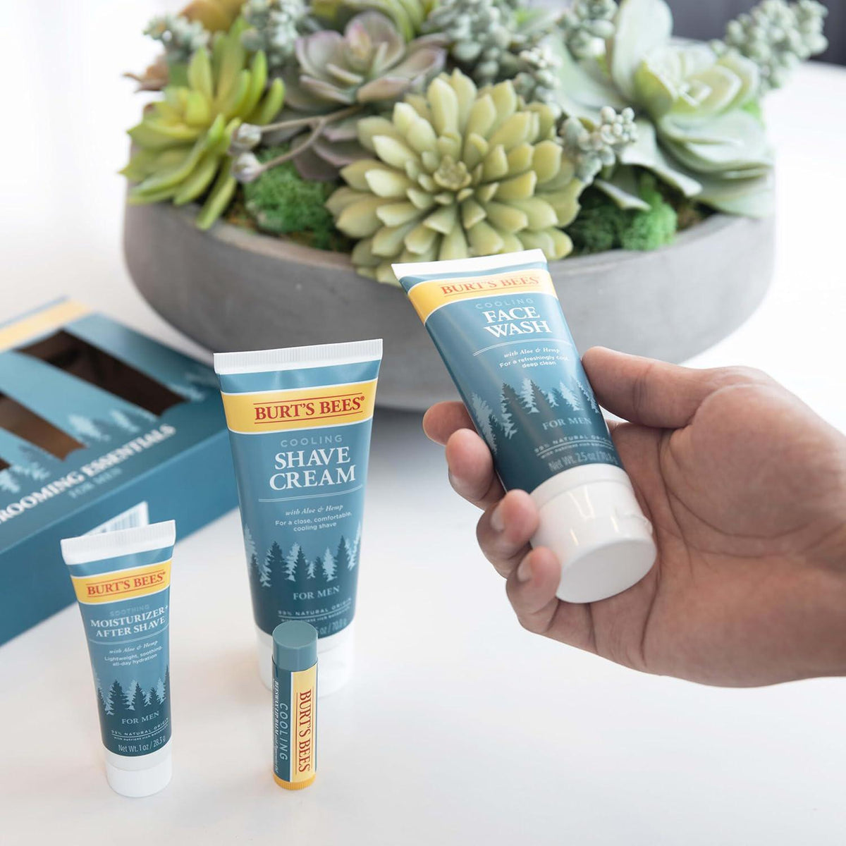 Burt's Bees Gifts Ideas - Grooming Essentials Kit, 4 Products For Men - Cooling Face Wash, Shave Cream, Soothing Moisturizer After Shave And Original Beeswax Lip Balm,
